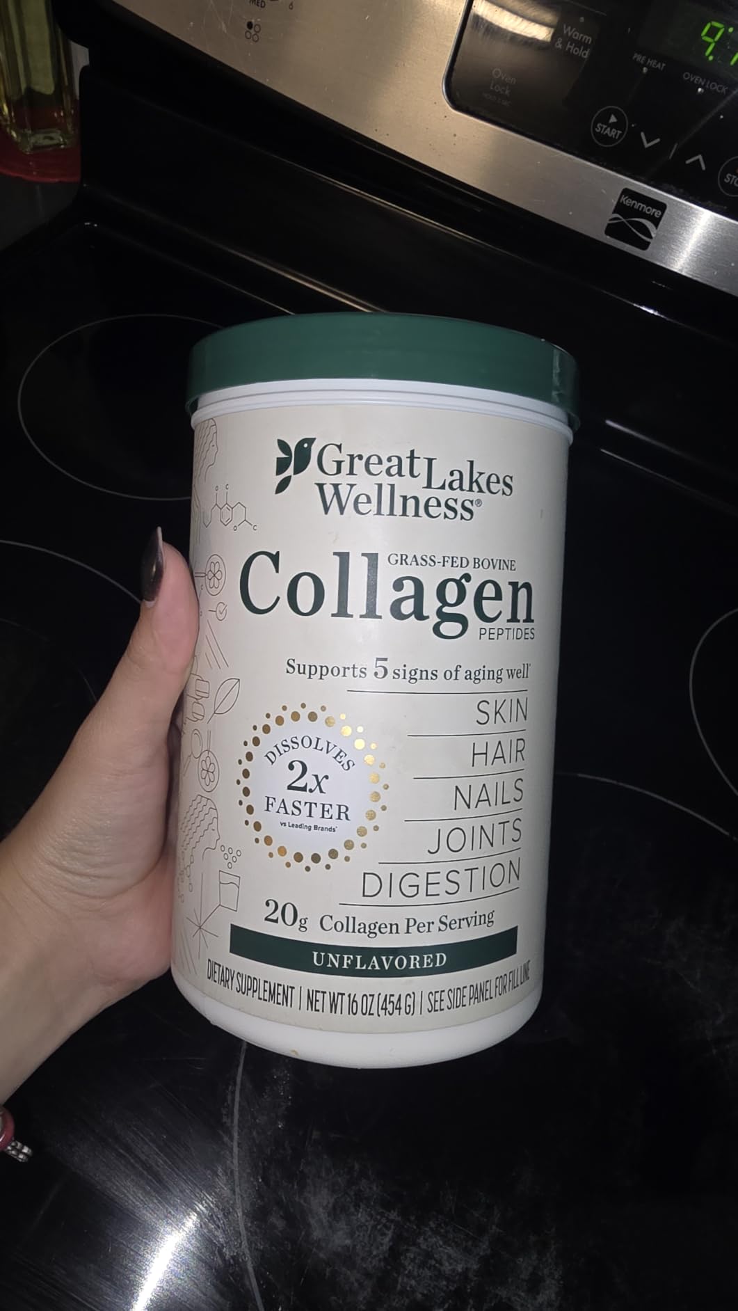 Great Lakes Wellness Collagen Peptides Powder – Supports Skin, Hair, Nails, Joints & Digestion – Hydrolyzed, Non-GMO, Keto & Kosher – Pure Collagen Protein (16 oz, 22 Servings) Packaging may vary customer photo 1