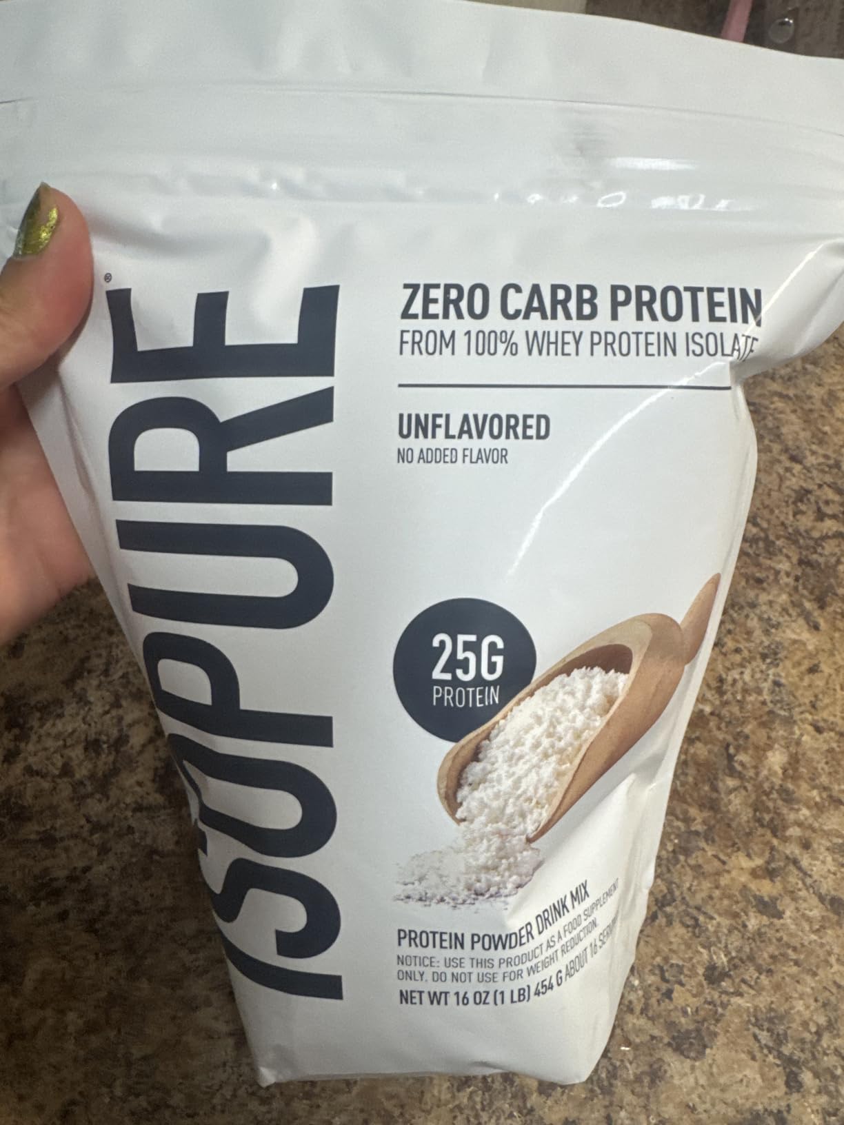 Isopure Zero Carb 100% Pure Whey Isolate Protein Powder, Gluten Free, with Vitamins, Unflavored, 25g Protein Per Serving, 1 Lb, 16 Servings customer photo 2