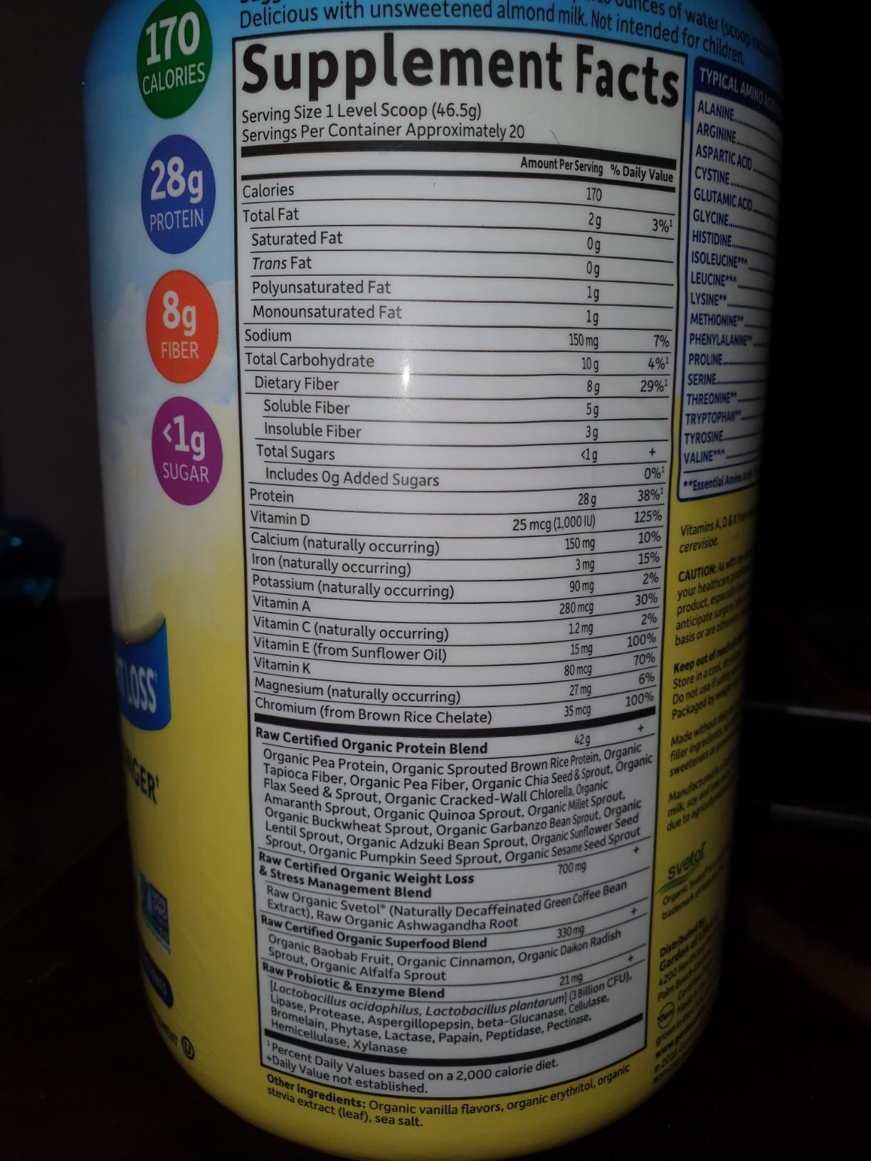 Garden of Life Raw Organic Fit Vanilla Flavor Vegan Protein Powder - 28g Plant Based Powder for Weight Management, Raw Protein, Probiotics & Fiber, Non-GMO, Gluten-Free, Vegan, 20 Servings customer photo 2