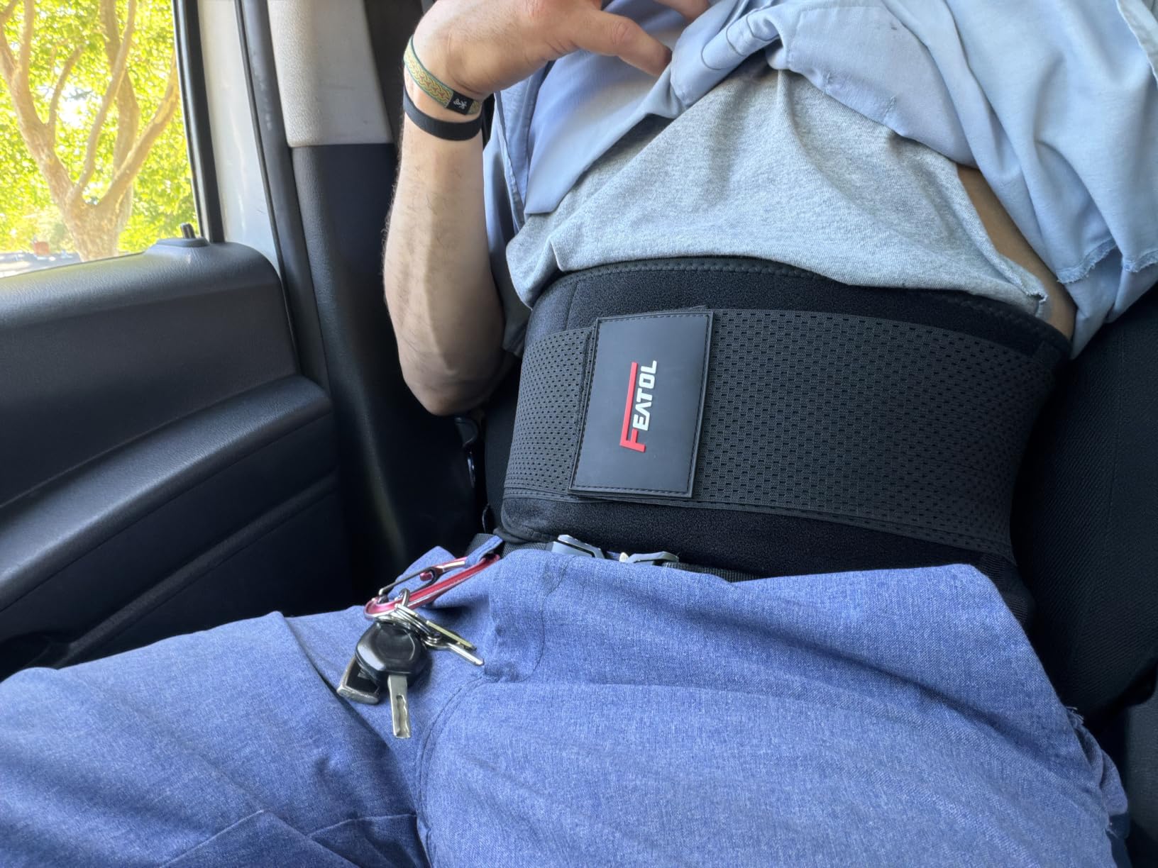 FEATOL Back Brace for Women & Men, Lower Back, Sciatica Pain Relief | Black-L/XL, Adjustable Back Support for Sciatica, Herniated Disc & Scoliosis; Lifting, Work, Sitting; 4 Stays+ Removable Pad customer photo 1