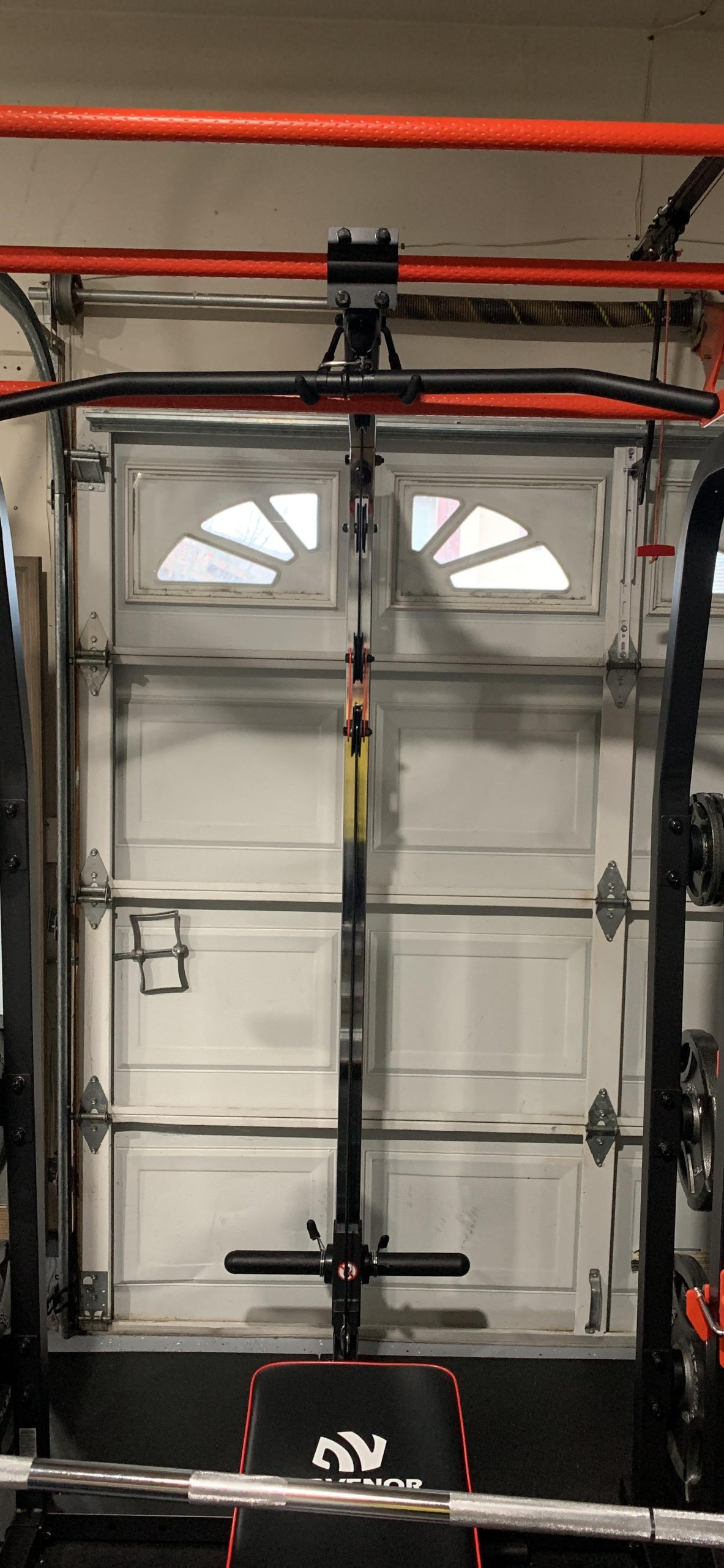 Sunny Health & Fitness Power Zone Half Rack Heavy Duty Performance Power Cage with J-Hooks, Adjustable Pull Up Bar Optional Bench with Dumbbell Rack, Premium Incline Bench, LAT Pull Down Attachment customer photo 2