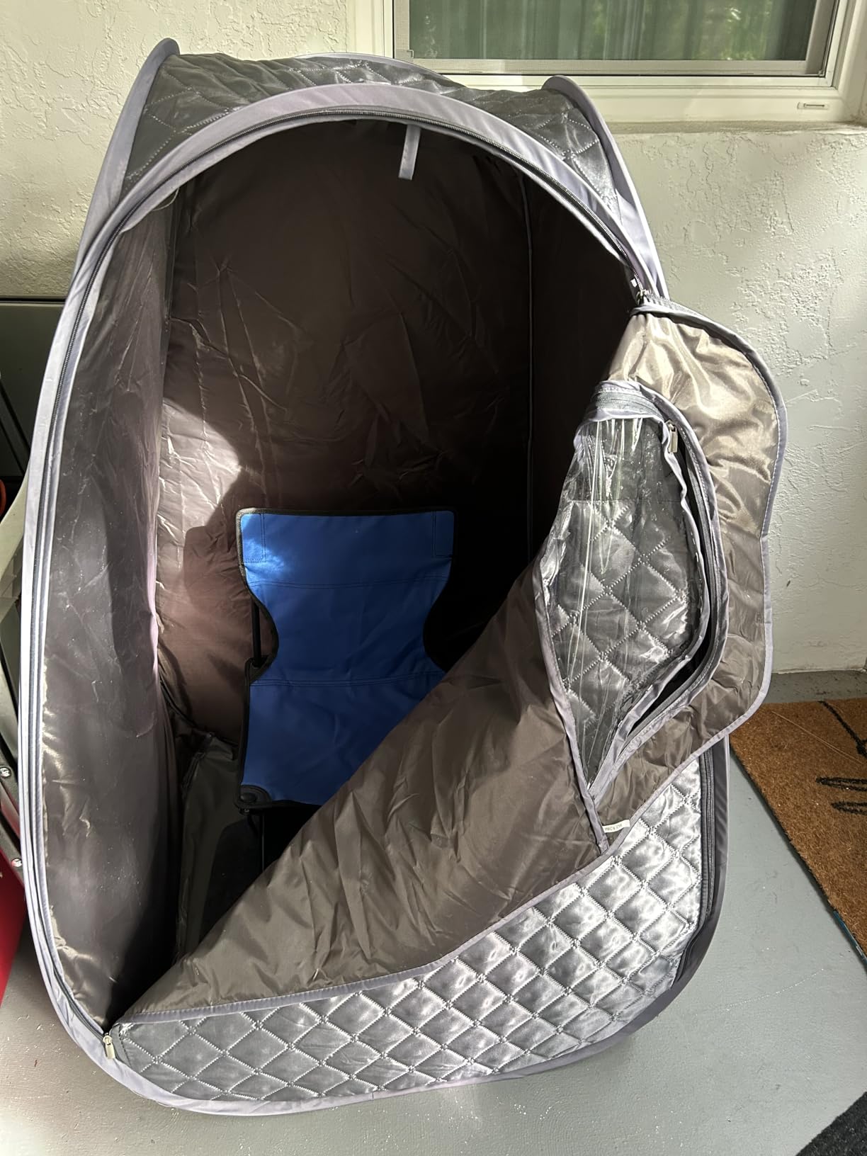 Single Person Sauna, Portable Steam Sauna Full Body for Home Spa, Sauna Tent with Steamer 2.6L 1000W Steam Generator, 90 Minute Timer, Chair, Remote Control Included (Gary) customer photo 1