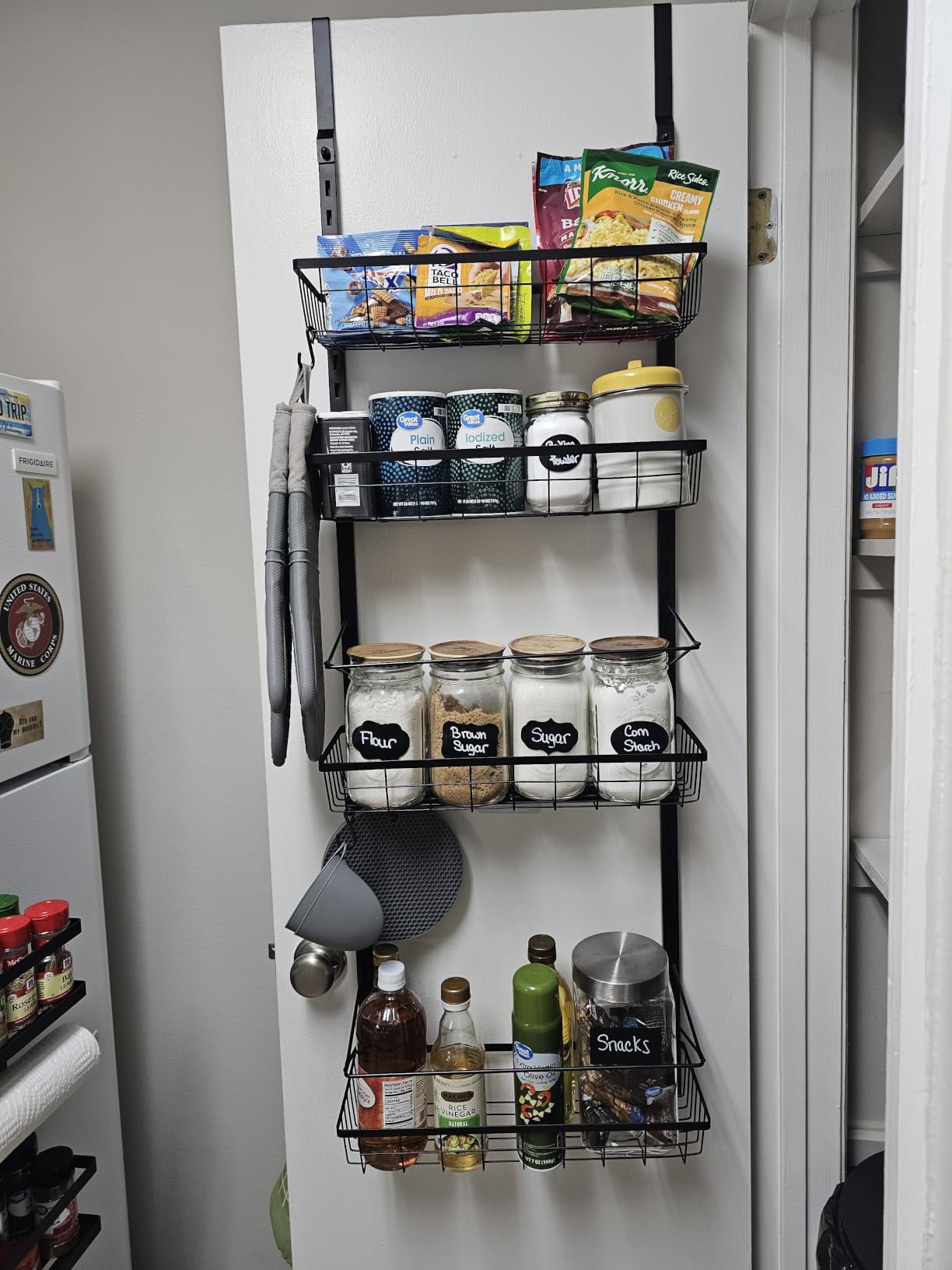 Mefirt Over The Door Pantry Organizer, 6-Tier Adjustable Hanging Baskets, Metal Wall Mount Spice Rack Seasoning Shelves customer photo 1