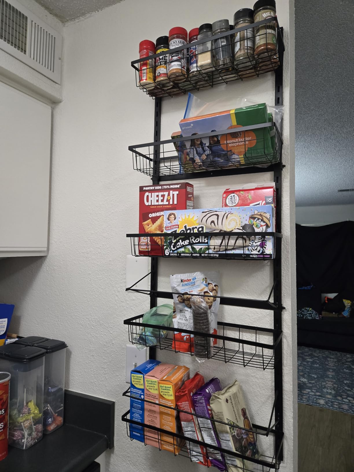 Mefirt Over The Door Pantry Organizer, 6-Tier Adjustable Hanging Baskets, Metal Wall Mount Spice Rack Seasoning Shelves customer photo 2