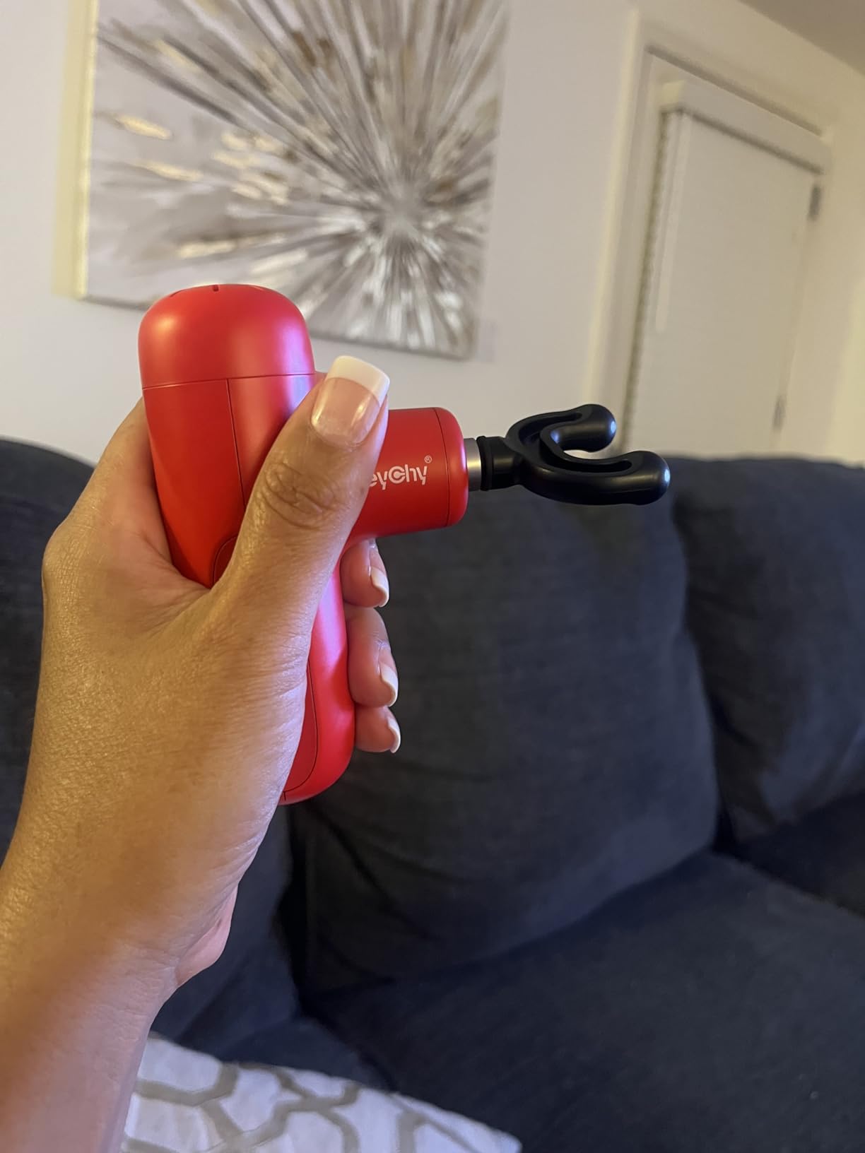 HEYCHY Super Mini Massage Gun Deep Tissue, Handheld Muscle Massager with 4 Heads, Percussion Travel Size Massager Gun FSA Eligible for Men Women Back Relief, Quiet for Home, Gym, Office, HSA, Black customer photo 2