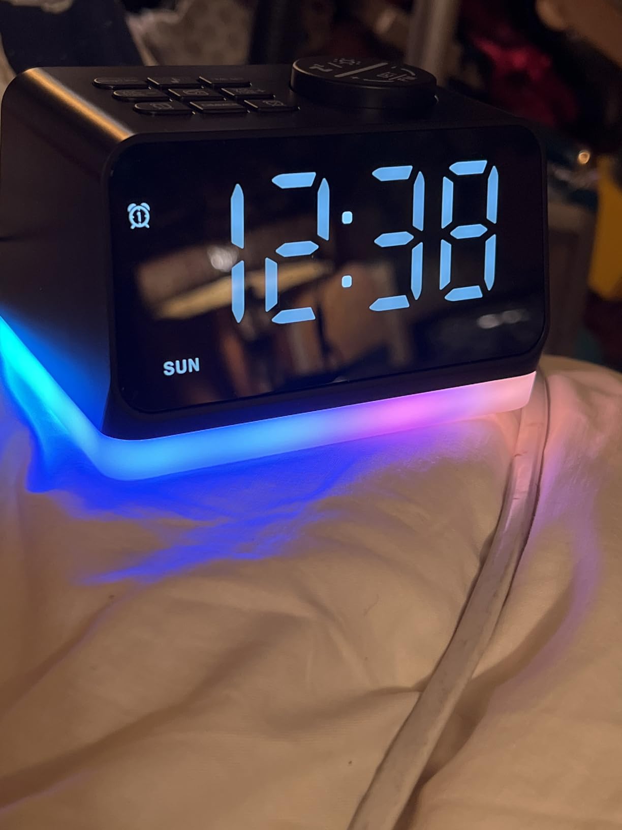 JALL Digital Alarm Clock with FM Radio for Bedroom, 8 Colors Night Light with 2 Charging Port, Sleep Sound Machines with Timer, Dual Alarm, Loud Alarm and Easy to Use for Seniors as Gift customer photo 1