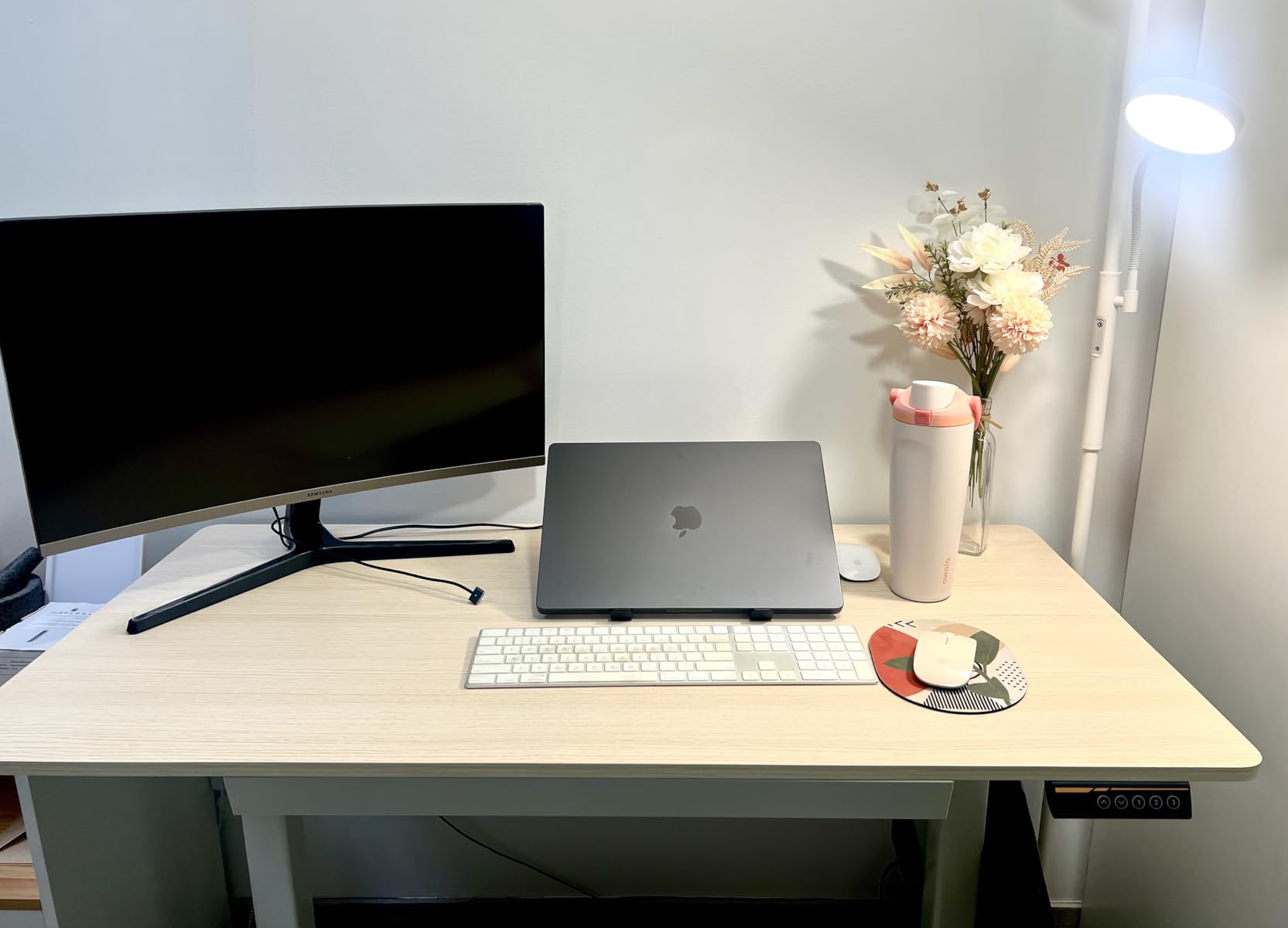 YDN Standing Desk 55 x 24 Inch Electric Height Adjustable with Drawer Black | Industrial steel frame supports 176Lbs, 28.3-46.5 inch height range, 3 memory presets, quiet 45dB motor, wire management customer photo 1