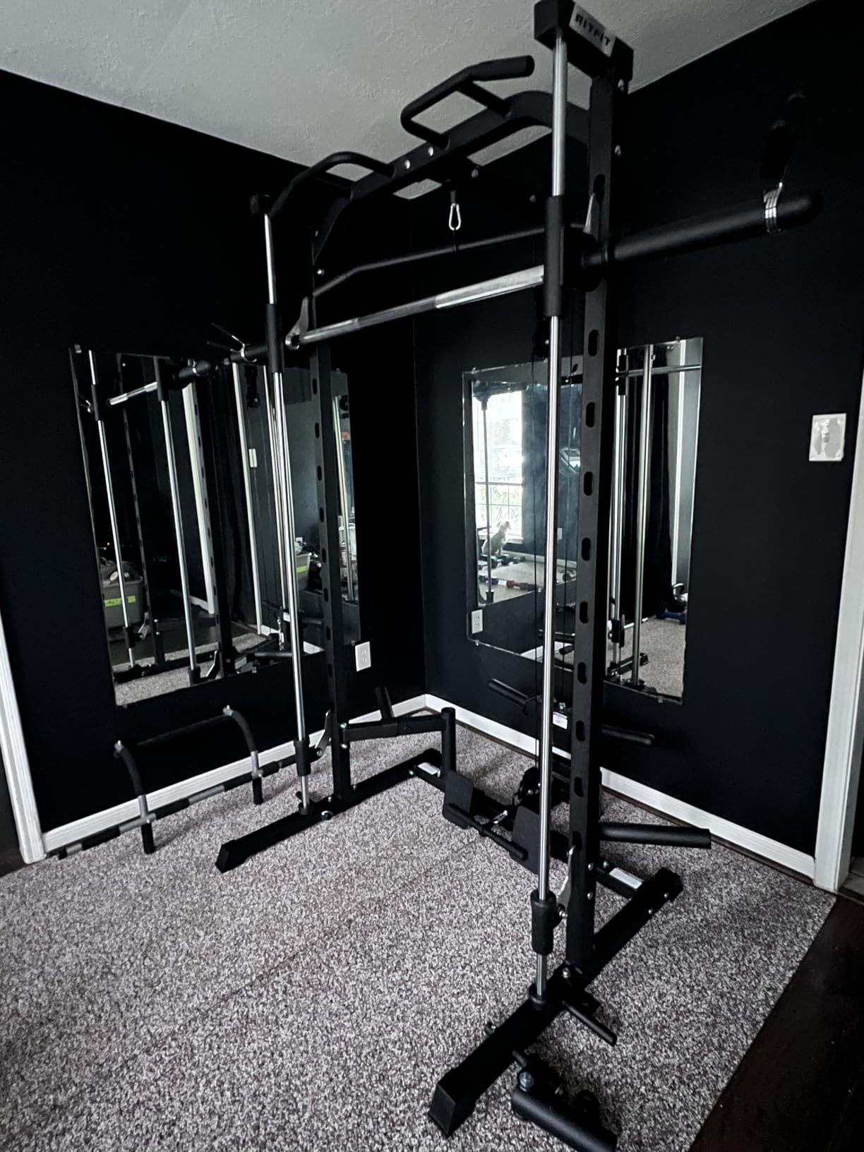 Smith Machine Power Rack with LAT-Pull Down System | Half Smith Machine with Landmine, Barbell Bar, Plate Storage Pegs and More Training Attachment customer photo 1