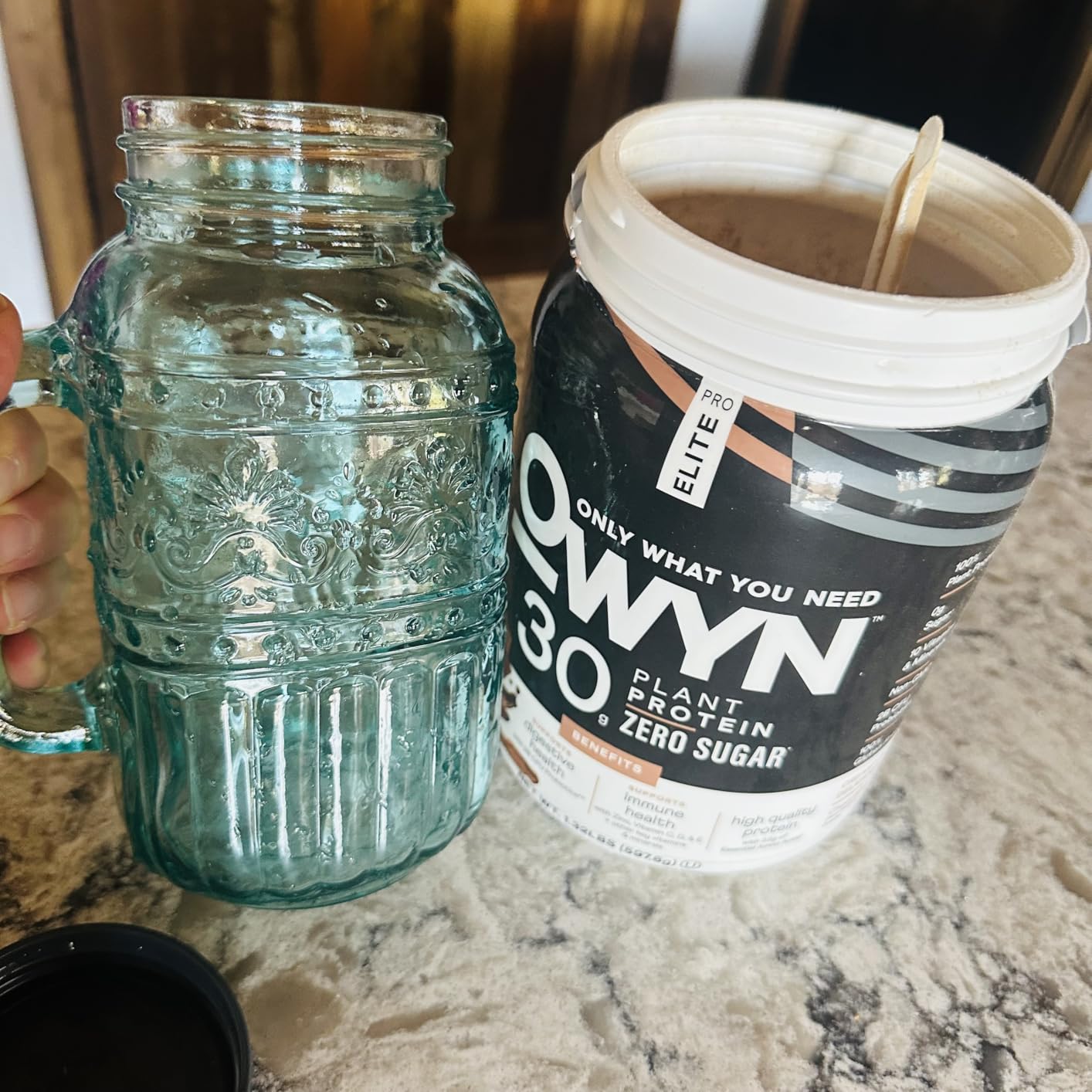 Owyn Only What You Need Pro Elite High Protein Powder, 30g Vegan Protein for Workout Recovery, Delicious Smooth Taste, Zero Sugar, Low Net Carbs, Chocolate, 12 Servings (1.32 LB) customer photo 2
