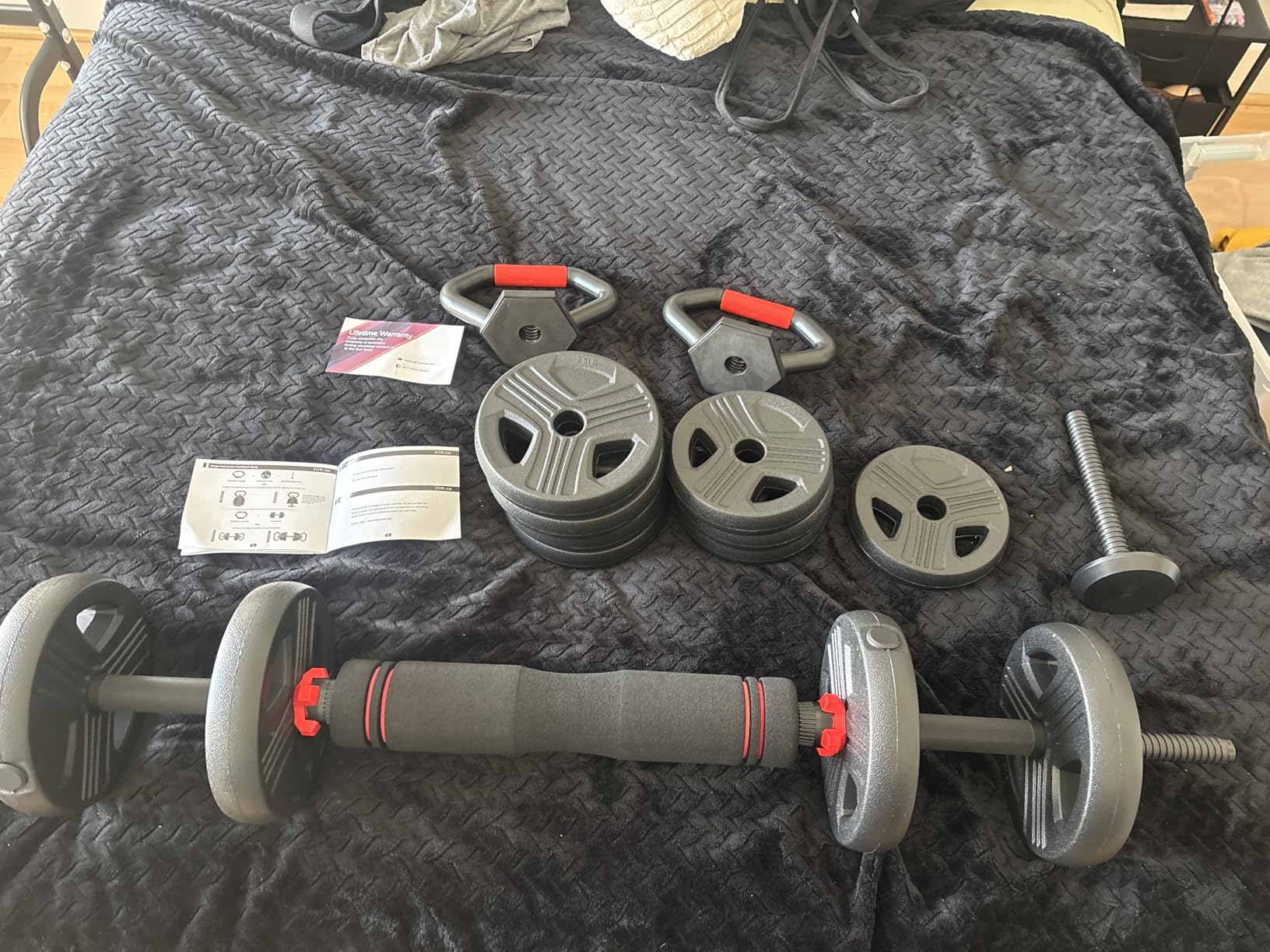 FITPLAM Adjustable dumbbell set,20/35/45/55/70/90lbs Free Weights set with upgraded nut, 5 in 1 Weight Set Used as Kettlebells, Barbell, Push up Stand customer photo 1
