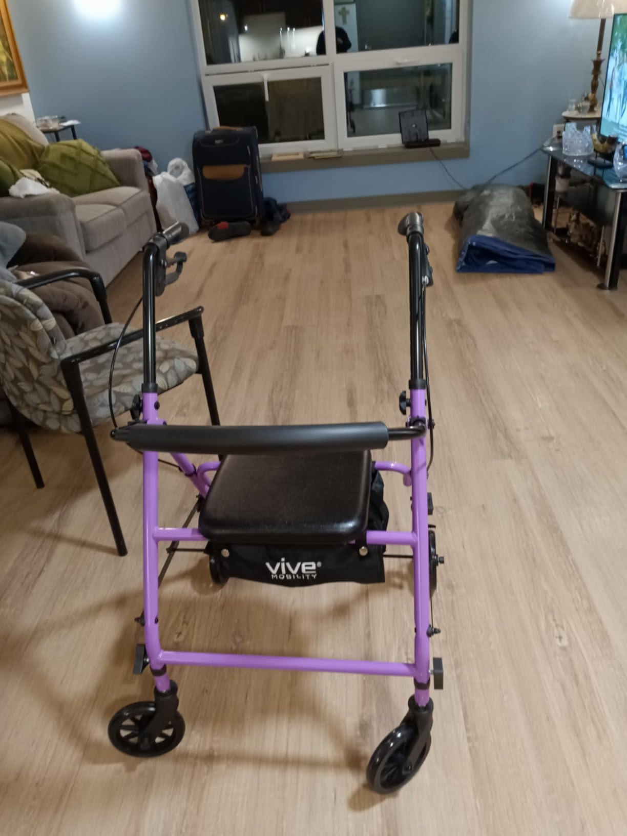 Vive Mobility Steel Rollator Walker with Seat - Foldable, Narrow, Rolling | Senior Walker for Small Spaces - 4 Wheel Lightweight Adult Easy Drive with Underseat Storage, Adjustable Height (Purple) customer photo 1