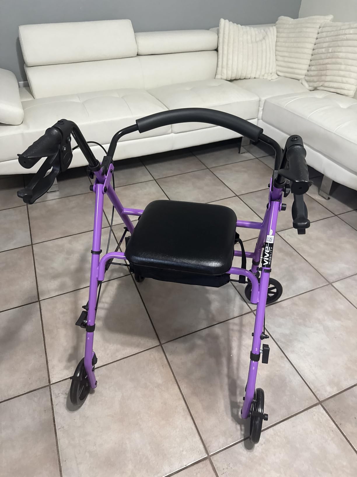 Vive Mobility Steel Rollator Walker with Seat - Foldable, Narrow, Rolling | Senior Walker for Small Spaces - 4 Wheel Lightweight Adult Easy Drive with Underseat Storage, Adjustable Height (Purple) customer photo 2