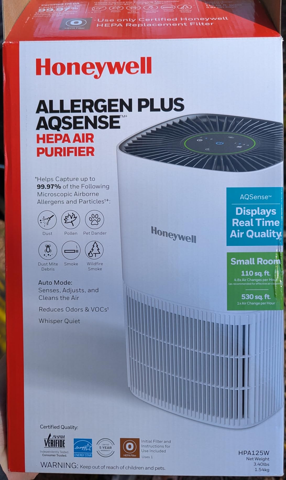 Honeywell Allergen Plus Compact Small Room HEPA Air Purifiers for Home, Up to 530 Ft² Coverage, 3-in-1 Filter, Pet Dander, Smoke & Odor Reducer Air Quality Sensor with Auto Mode, Black, HPA125B customer photo 2