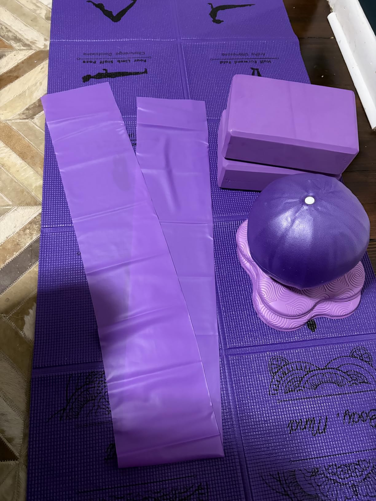 Foldable Yoga Mat and Blocks Set for Women with 2 Pack Yoga Blocks and Strap, Thin Non Slip Pilates Mat with Bag, Home Workout Equipment Essentials Starter Kit for Beginners Full Body Toning customer photo 1
