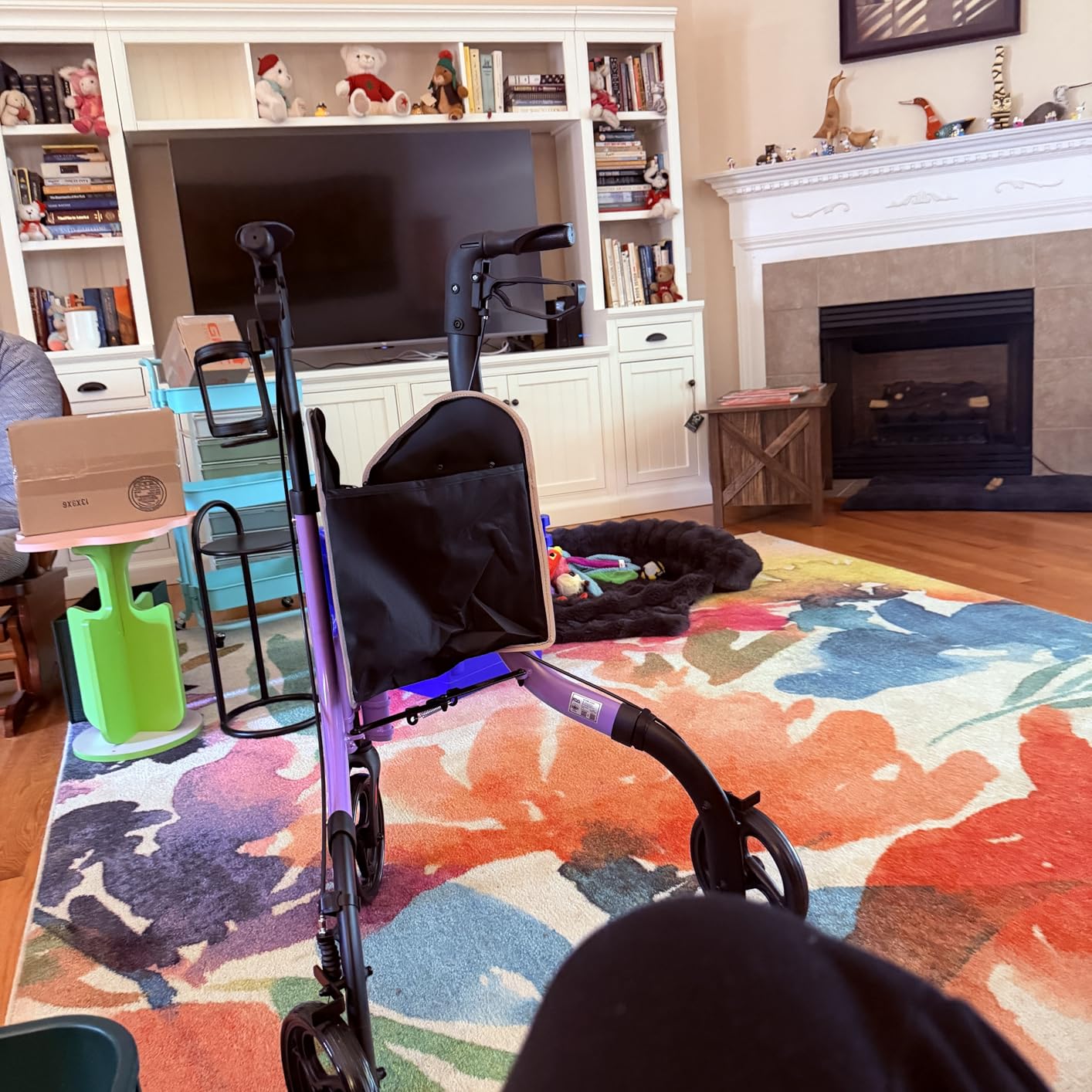 HOMLAND Foldable 3 Wheel Walkers for Seniors, Lightweight 10.4 lbs | with Cane & Cup Holder, Height Adjustable, 8'' big wheel, Lavender customer photo 1