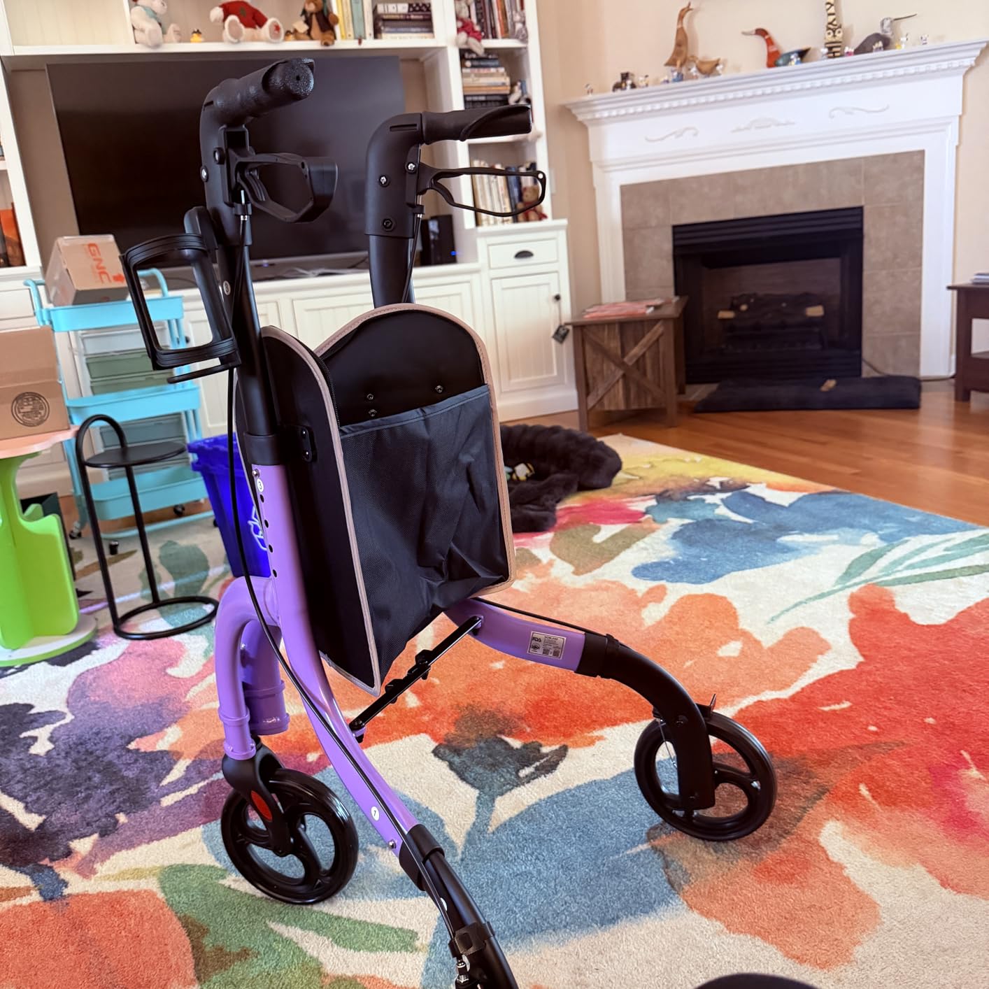 HOMLAND Foldable 3 Wheel Walkers for Seniors, Lightweight 10.4 lbs | with Cane & Cup Holder, Height Adjustable, 8'' big wheel, Lavender customer photo 2