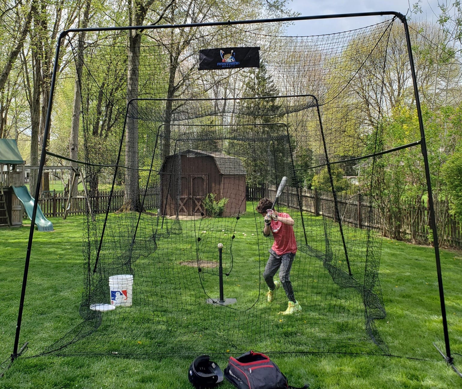 ANYTHING SPORTS 40 Foot Collapsable Batting Cage, Perfect Baseball Batting Cage, Softball Batting Cage, Complete Package with Frame and Netting. Freestanding Portable Batting Cage for Backyard customer photo 1
