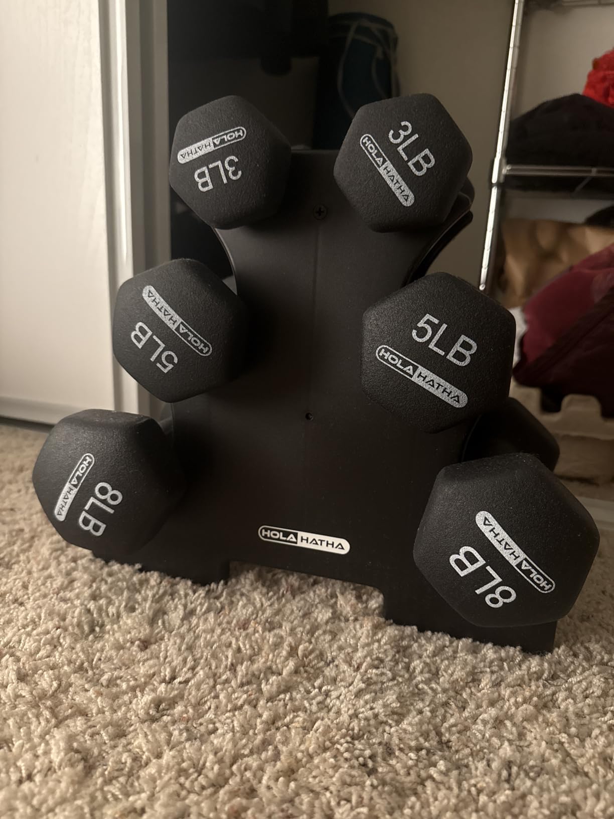 HolaHatha 1, 2 and 3 lb Neoprene Dumbbell Strength Training Weight Set with Rack customer photo 2
