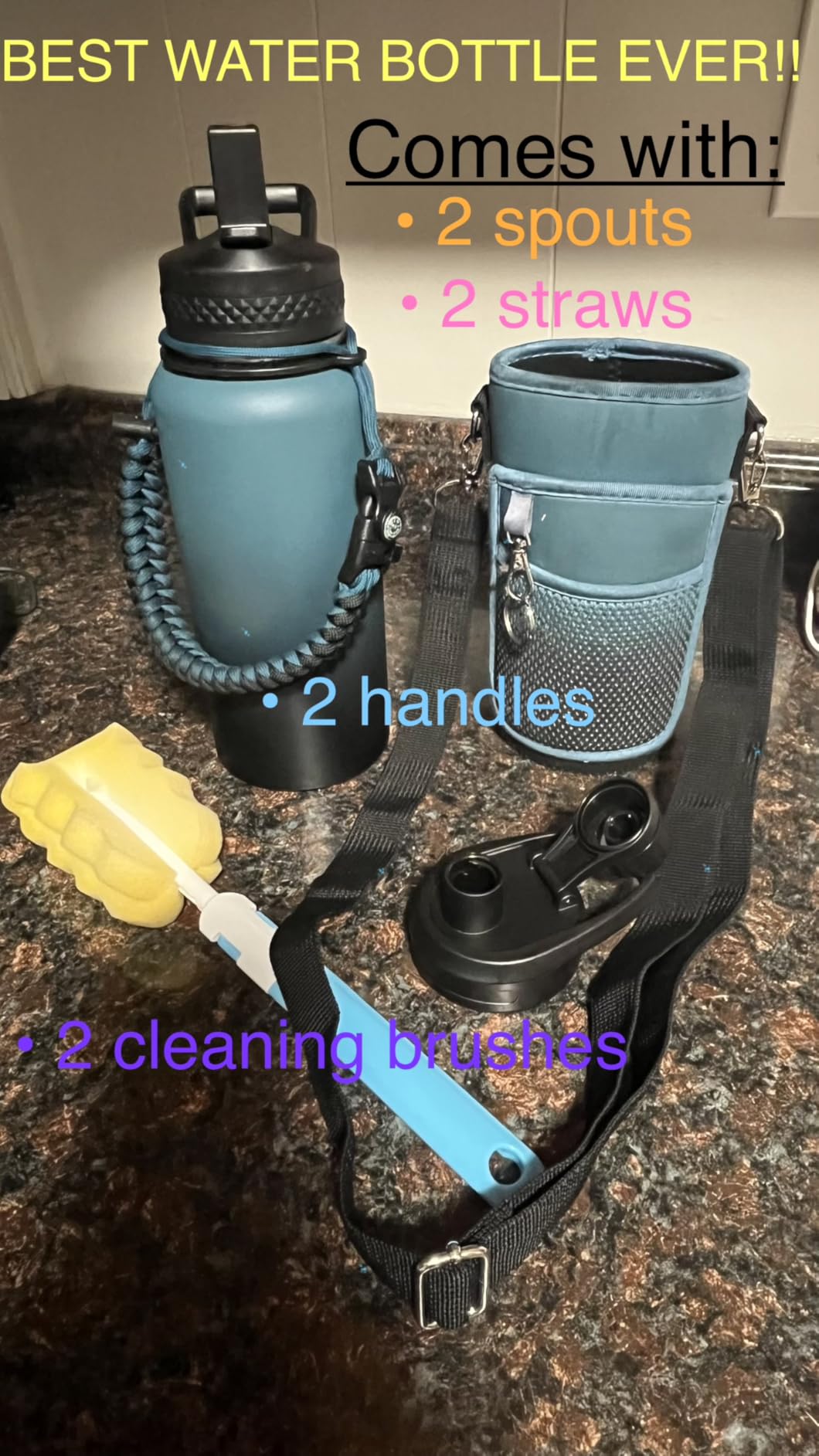 DYSANKY Insulated Water Bottle with Straw Lid & Portable Carrier Bag, 64oz customer photo 1