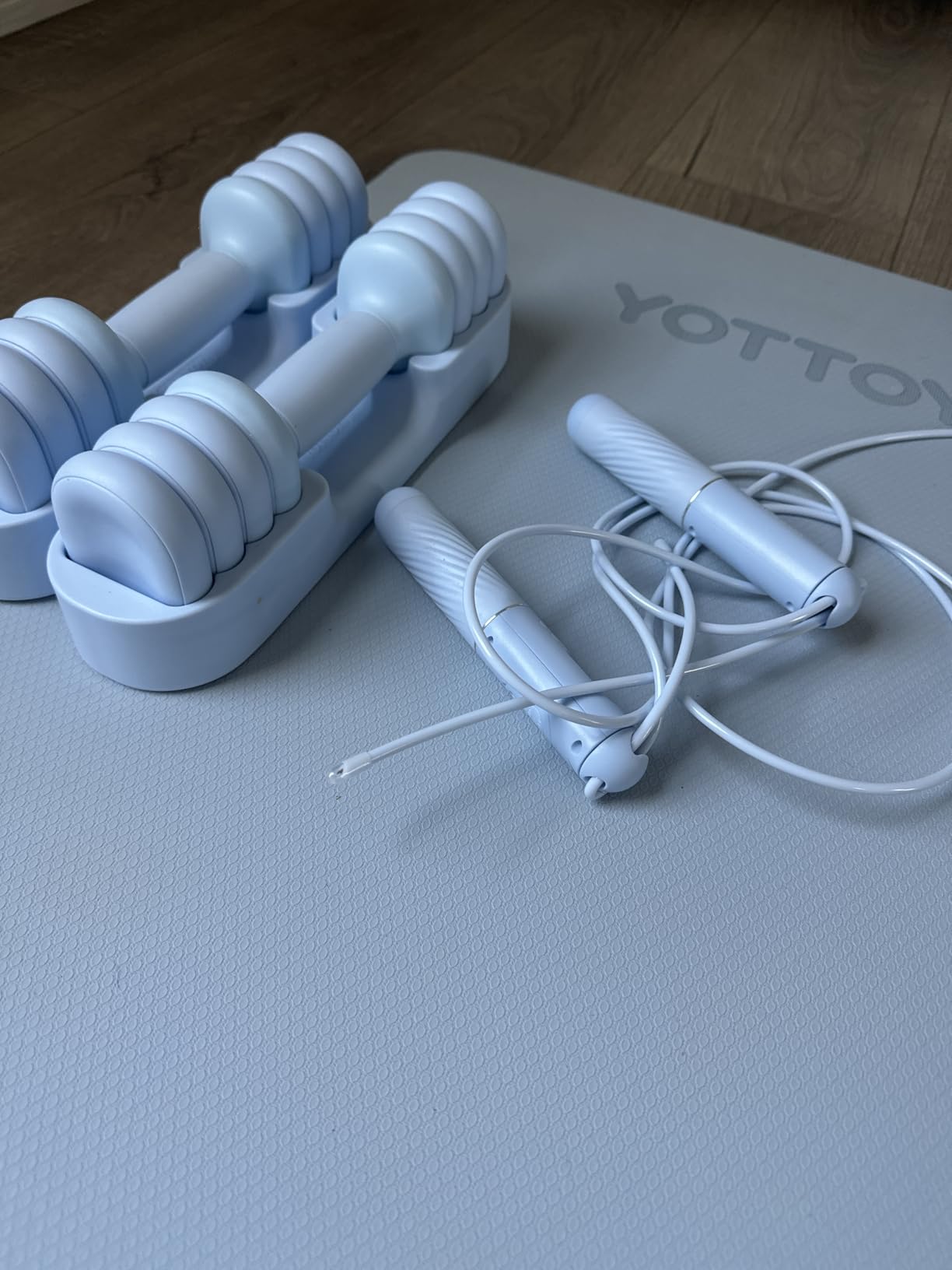 YOTTOY Adjustable Dumbbell Set of 2, 4-in-1 Hand Weights for Women at Home, Compact Free Weights Dumbbells Set with Soft Grip and Base, 2-5 lbs Each for Home Gym customer photo 1