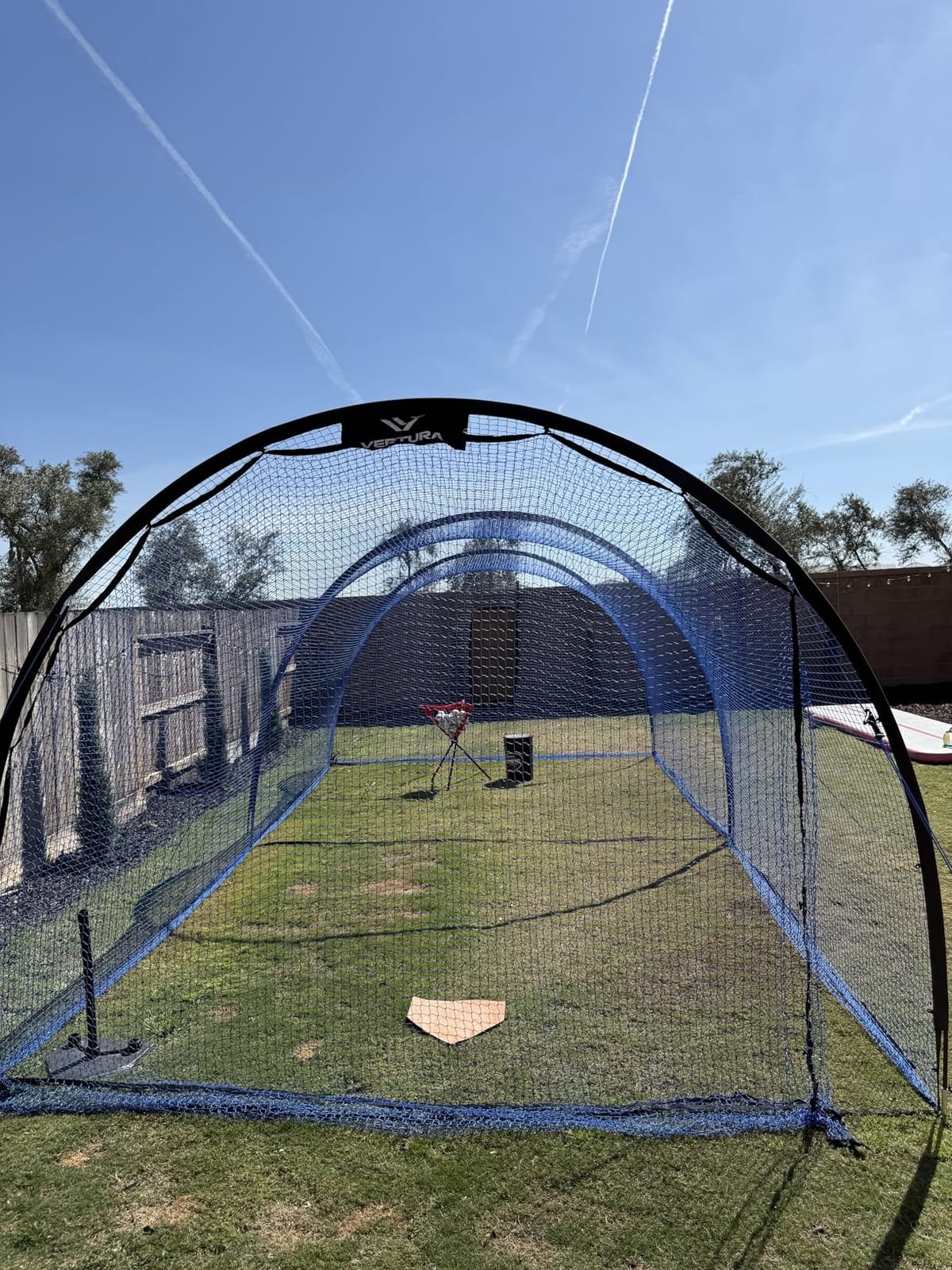 Portable 22ft x 12ft x 8ft Baseball & Softball Batting Cage – Easy to Install Hitting Cage with Pitching Machine Hole, 3-Ply Blue Netting, 14mm Fiberglass Poles, Secure Steel Frame & Carry Bag Include customer photo 2