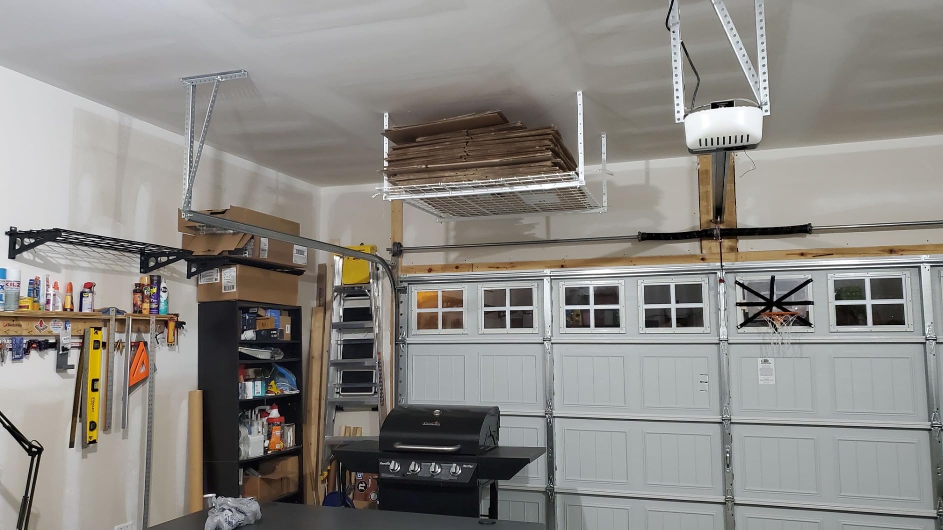 HyLoft Overhead adjustable Garage Storage Rack,Heavy Duty Steel Garage Storage System, 45-Inch x 45-Inch, White customer photo 2