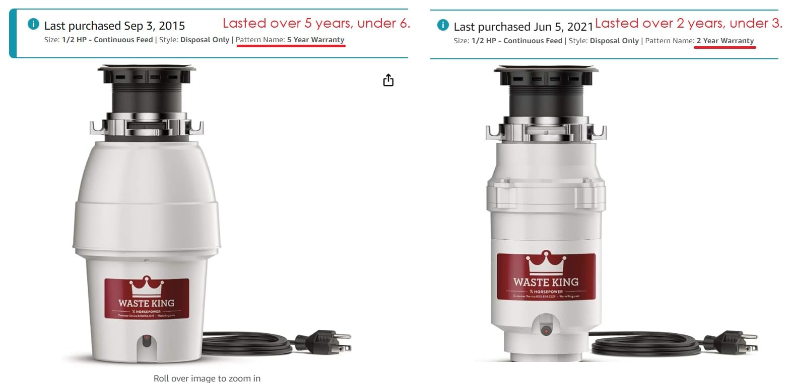 Moen L-1001 Waste King 1/2 HP Garbage Disposal with Power Cord customer photo 2
