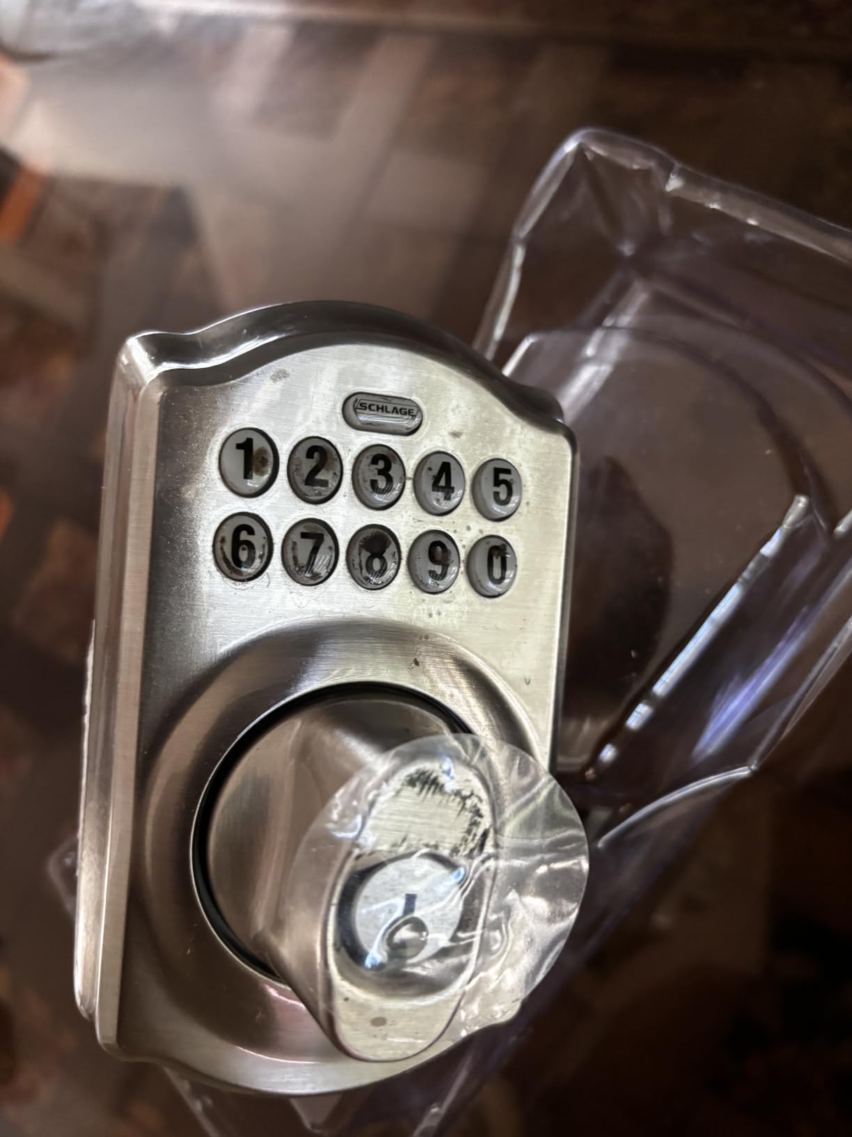 Schlage Electronic Keypad Deadbolt Lock, Camelot Trim, Satin Nickel customer photo 2