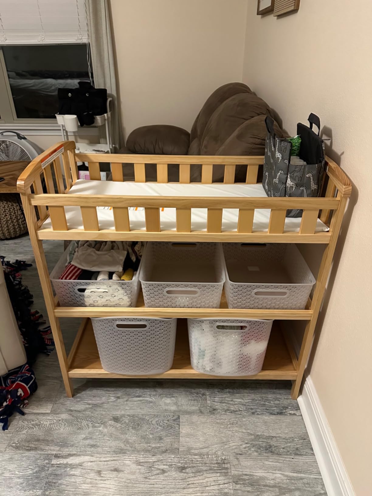 Dream On Me Emily Changing Table, Compact and Portable Solid New Zealand Pinewood, Safety Rails, Two Storage Shelves, Includes Water-Resistant 1