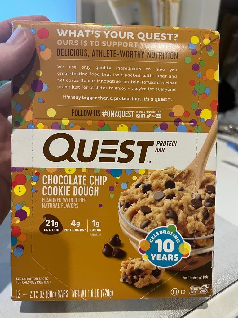 Quest Nutrition Chocolate Chip Cookie Dough Protein Bars, High Protein, Low Carb, Gluten Free, Keto Friendly, 12 Count customer photo 1