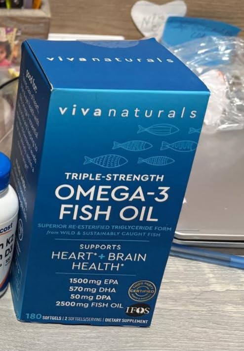 Viva Naturals Omega 3 Fish Oil Supplement for Women and Men - 2500 mg Triple Strength Fish Oil per Serving with Omega 3 Fatty Acids Including EPA, DHA DPA - 90 Pescatarian-Friendly Softgels customer photo 1
