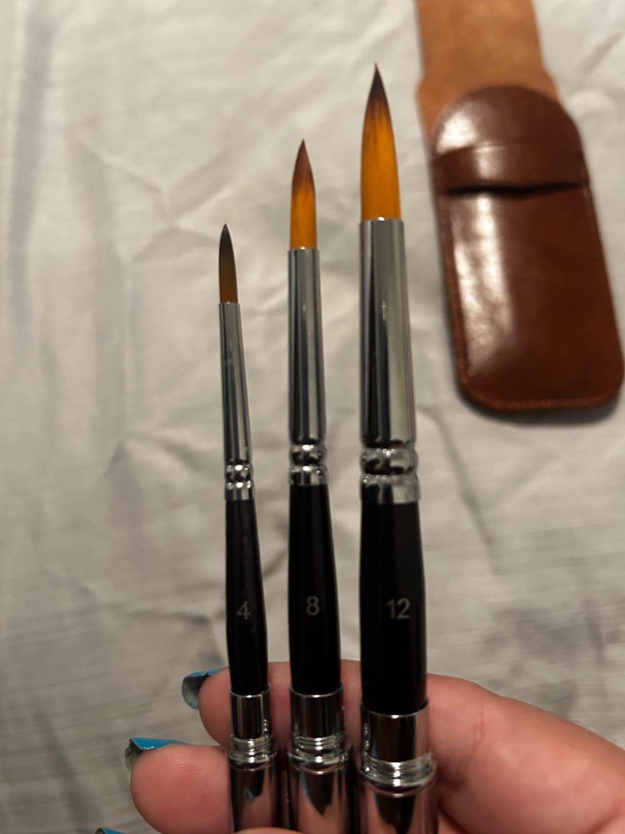 Travel Watercolor Brushes, Golden Maple 3pcs Watercolor Travel Brushes with Leather Pouch - Pointed Round for Watercolor Acrylics Gouache Ink Painting customer photo 2