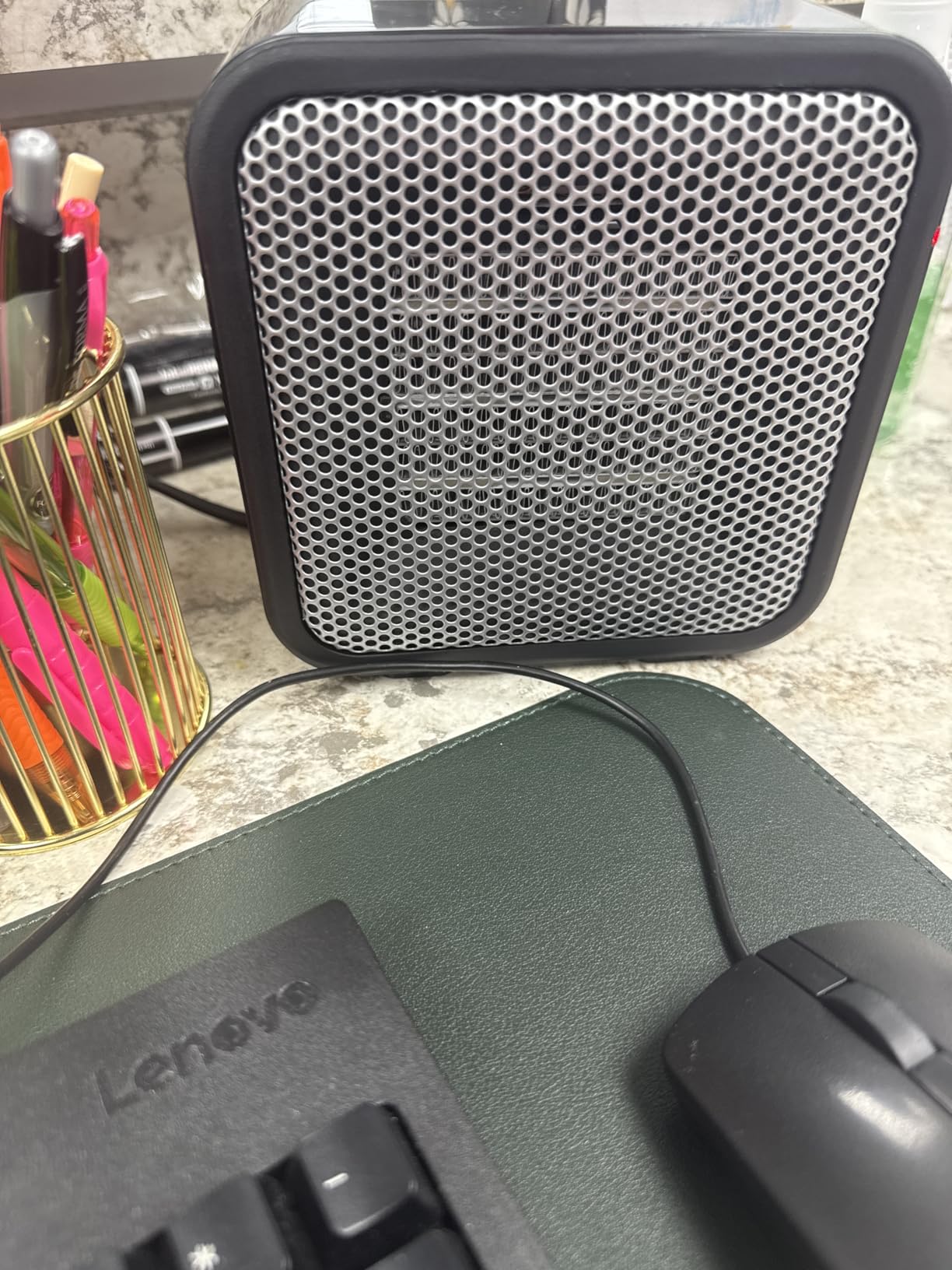 Amazon Basics Ceramic Portable Mini Space Heater for Office Desk, Indoor Use, Fast Heating, 500W, With Tip-Over Protection, Lightweight 1.4 lbs, Black, 5.87