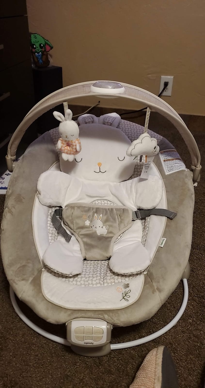 Ingenuity InLighten Baby Bouncer Infant Seat with Light Up -Toy Bar, Vibrations, Tummy Time Pillow & Sounds, 0-6 Months Up to 20 lbs (Twinkle Tails Bunny) customer photo 2