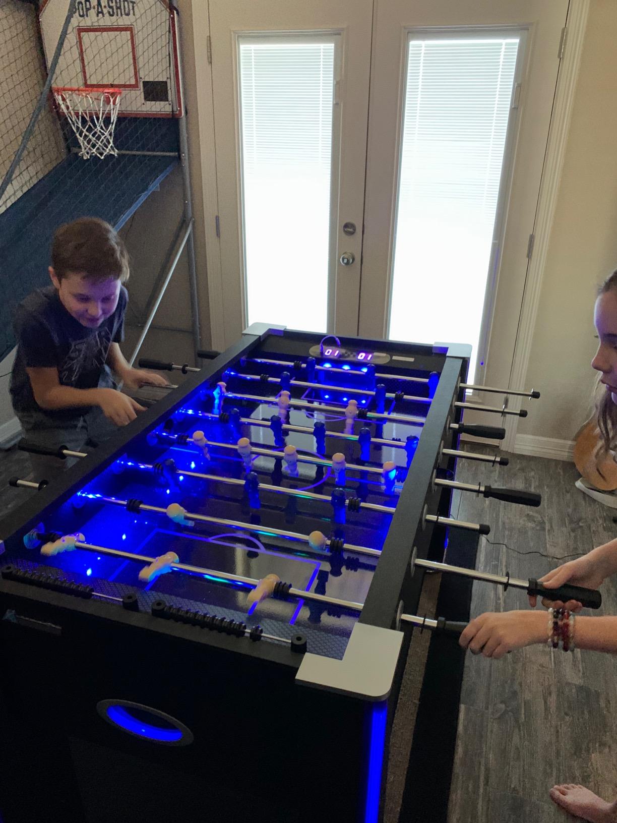 Atomic Azure LED Foosball Table – Light Up Arcade Style Table with In-Rail LED Lighting, Music, Electronic Scoring, Glow Foosball, 47” x 27” Playfield customer photo 2