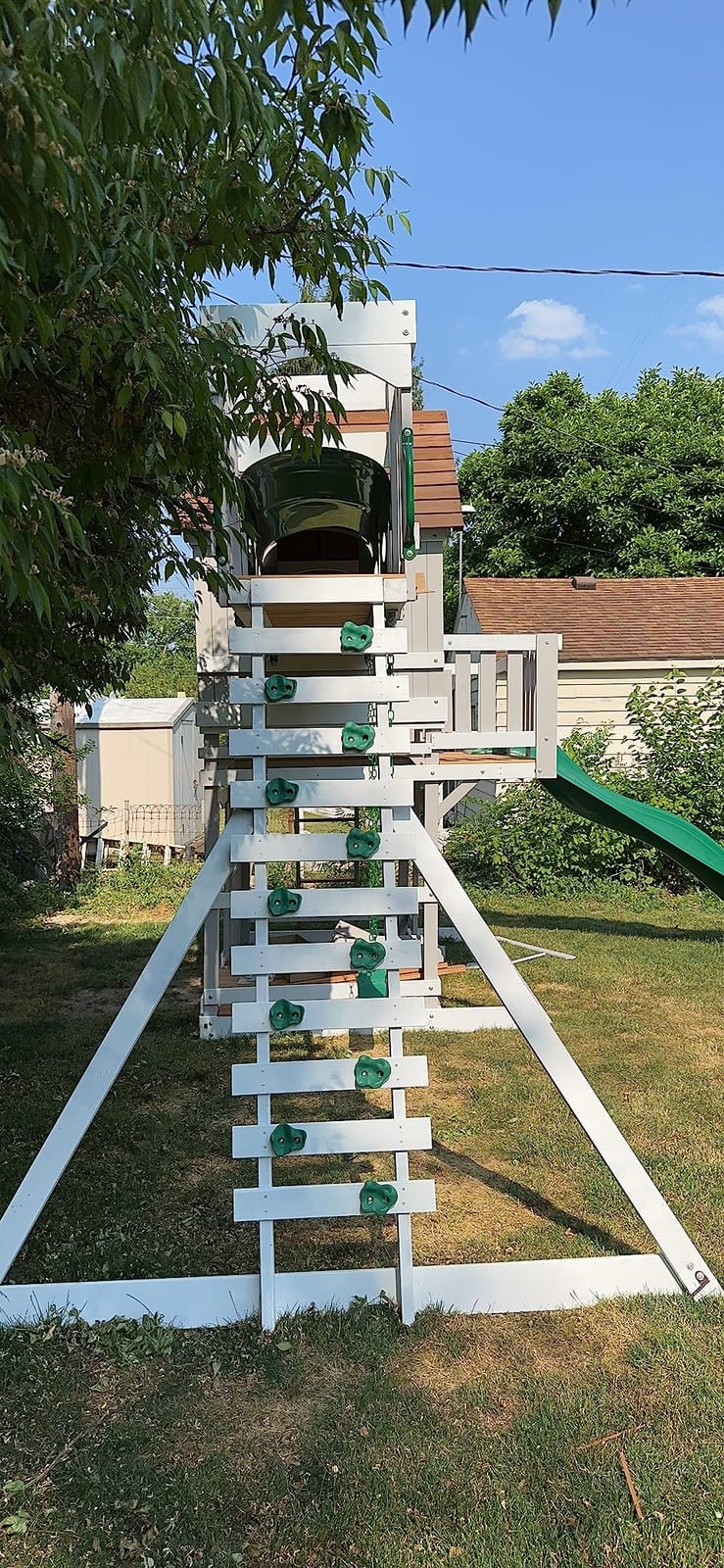 Backyard Discovery Woodridge Elite Cedar Wood Swing Set with Wave Slide, Clubhouse, Crawl Tunnel, Crow's Nest, Belt Swings, Trapeze, Rock Wall Ladder, Sandbox, Wrap-Around Porch, Deck, Outdoor Playset customer photo 1