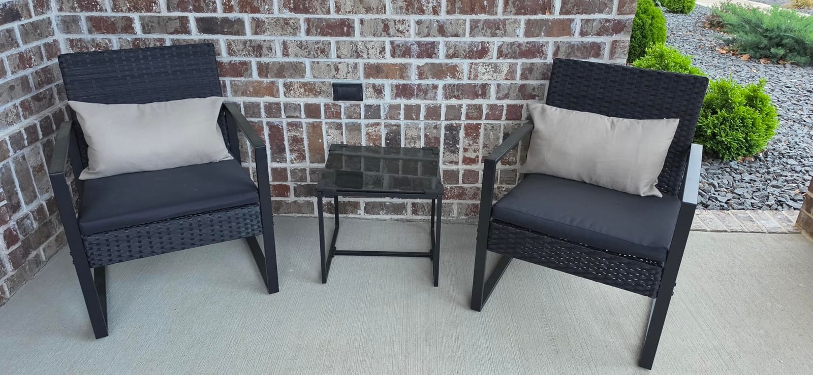 Flamaker 3 Pieces Patio Furniture Set Outdoor Wicker Bistro Chair (Black) customer photo 2