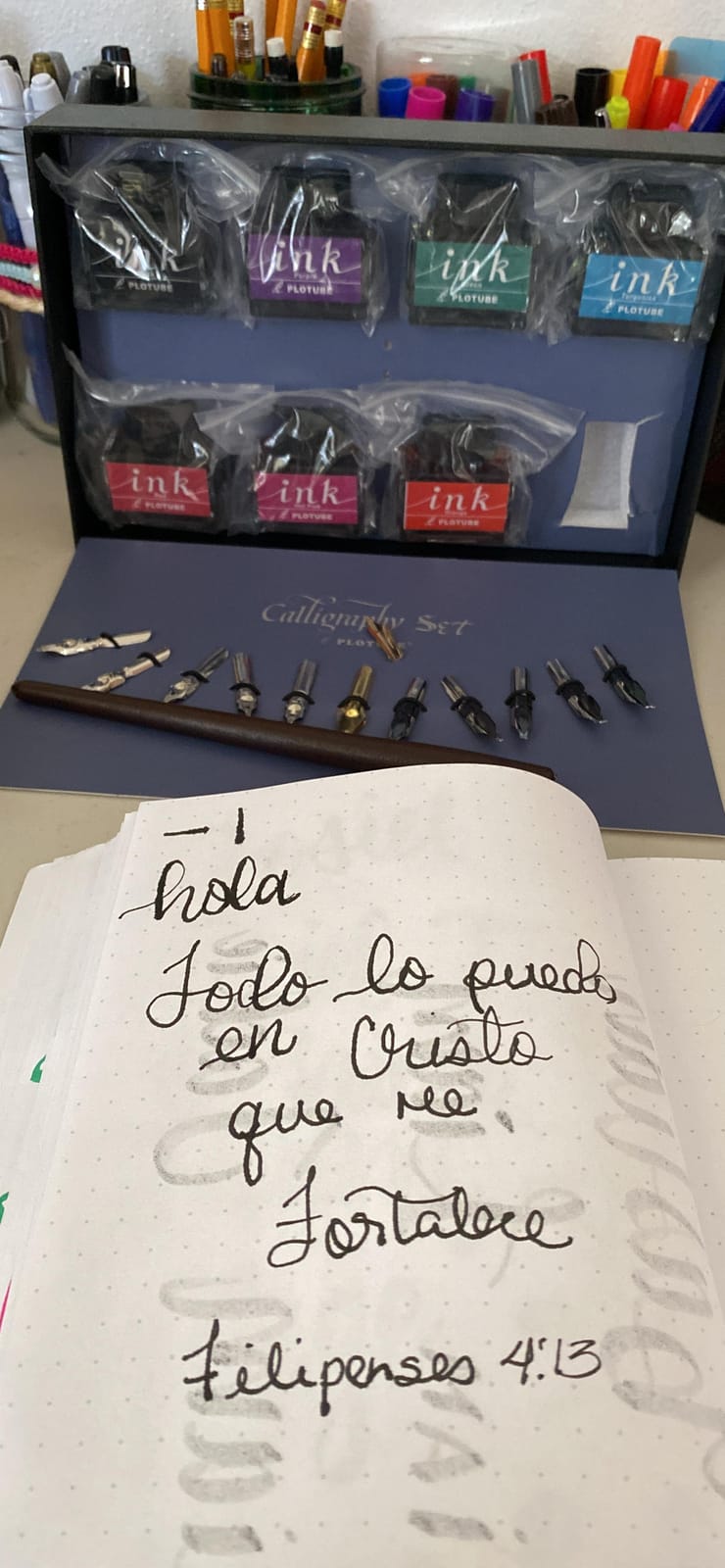 Plotube Calligraphy Pen Set, 11 Nibs, Black Ink, Pen Stand | Wooden dip pen for writing, 11 calligraphy pens nibs, 1 bottle of black ink, golden pen stand, beginners' manual customer photo 2