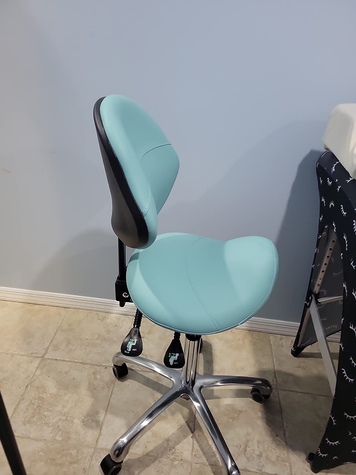Grace&Grace Professional Saddle Stool Chair with Back Support, Rolling Saddle Ergonomic Stool Heavy Duty for Clinic Dentist Spa Massage Salons Studio (Black, Adjustble Back) customer photo 1