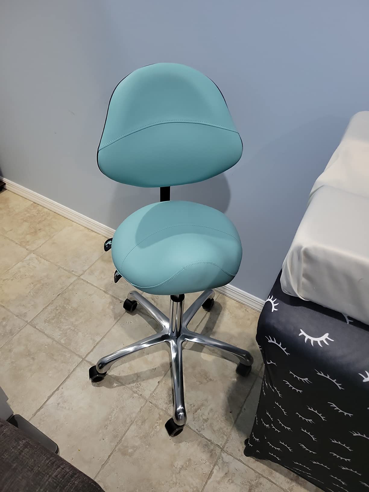 Grace&Grace Professional Saddle Stool Chair with Back Support, Rolling Saddle Ergonomic Stool Heavy Duty for Clinic Dentist Spa Massage Salons Studio (Black, Adjustble Back) customer photo 2