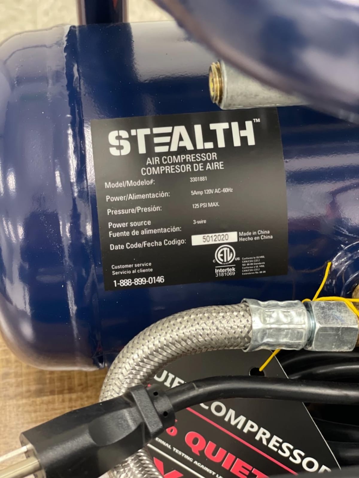 Stealth Air Compressor 2 Gallon, 3/4 HP Oil-Free Compressor, Less than 60dB Ultra Quiet Electric Air Compressor,Max 125 PSI Pressure for Tire Inflation,Nailing,Home DIY Project(SAQ-1234) customer photo 1
