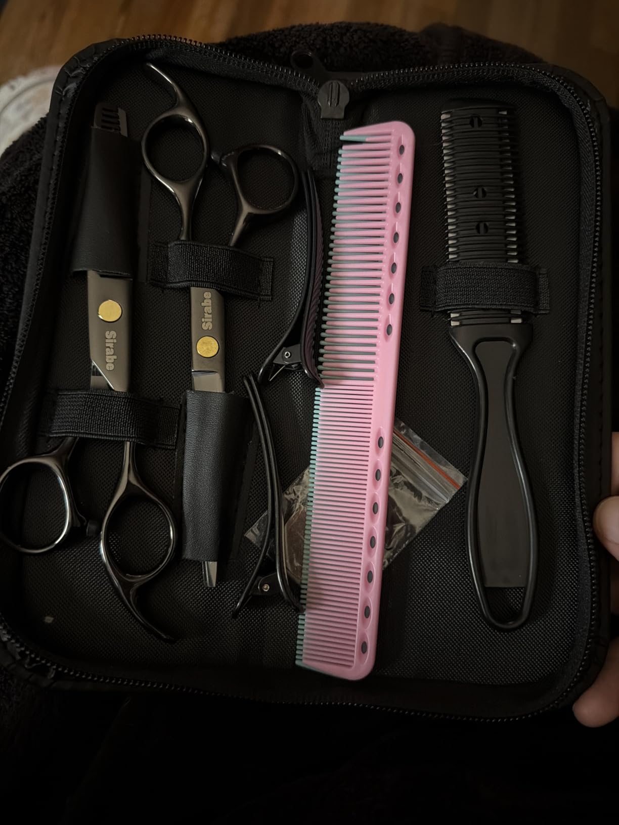 Sirabe 10 PCS Hair Cutting Scissors Set, Professional Haircut Scissors Kit with Cutting Scissors, Thinning Shears, Comb, Cape, Clips, Black Hairdressing Texturizing Shears Set for Barber, Salon, Home customer photo 1