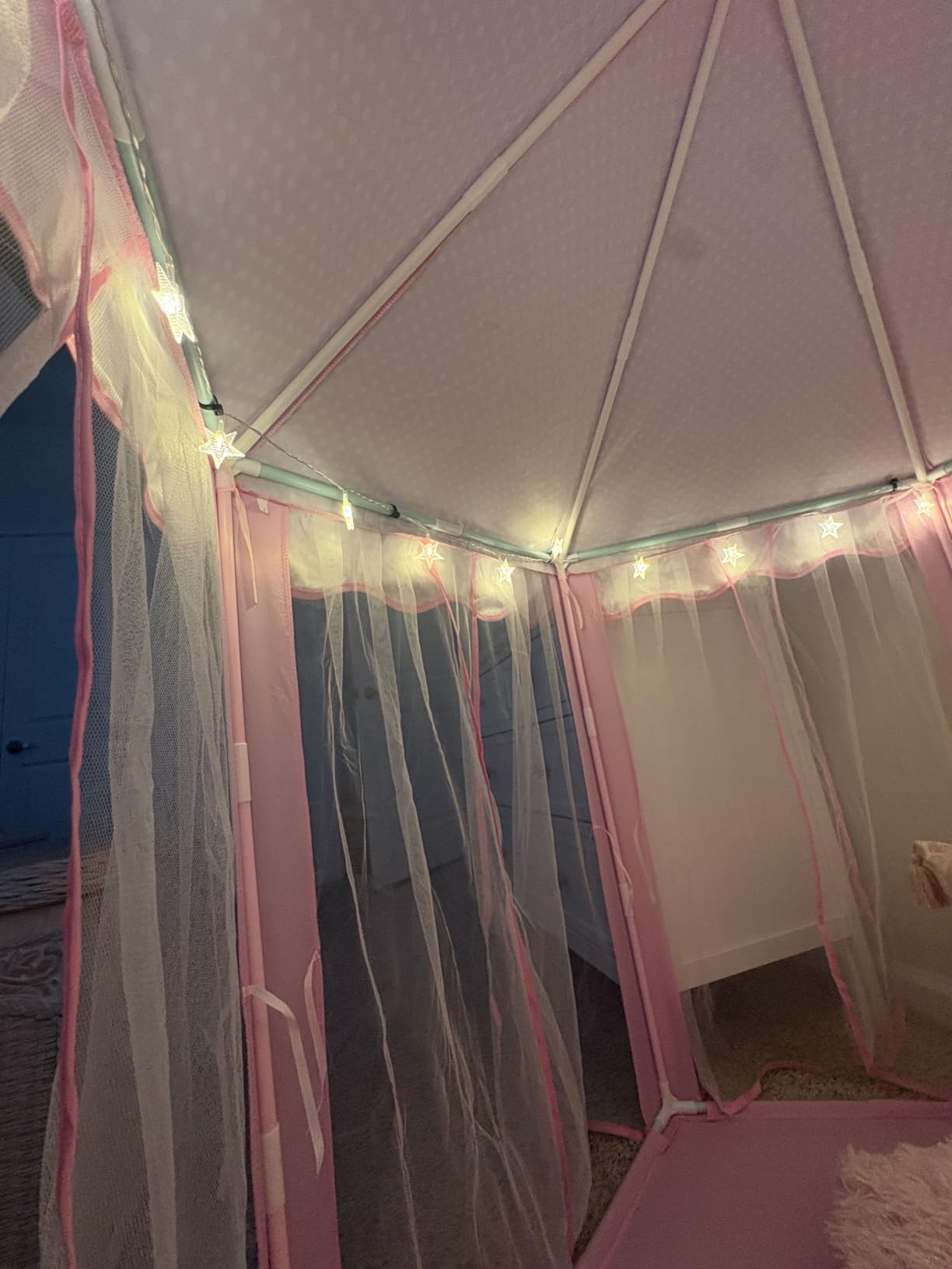 Sumbababy Princess Castle Tent for Girls Fairy Play Tents for Kids Hexagon Playhouse with Fairy Star Lights Toys for Children or Toddlers Indoor or Outdoor Games (Pink) customer photo 1