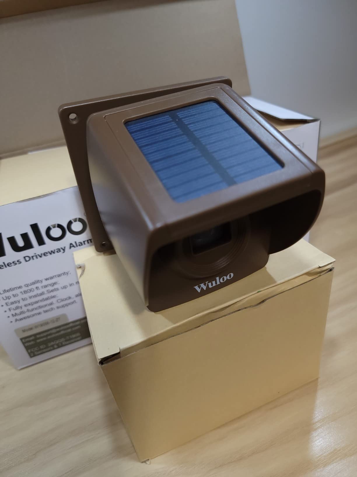 Solar Driveway Alarm Wireless Outside 1800ft Range, Outdoor Motion Sensor & Detector Driveway Alert System with Rechargeable Battery/Weatherproof/Mute Mode(1&2-Brown) customer photo 2