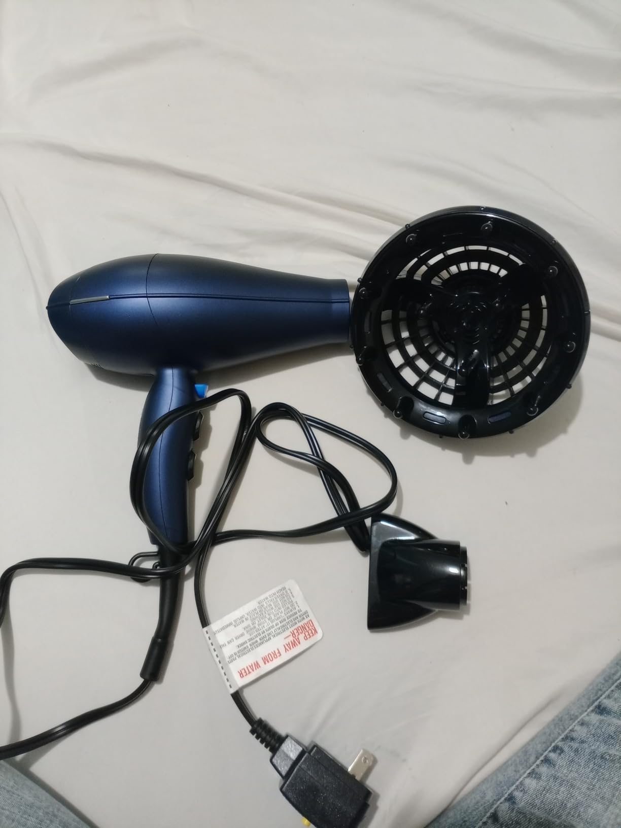 Conair Hair Dryer with Multi-Chamber Hair Diffuser Attachment, Dark Blue customer photo 2