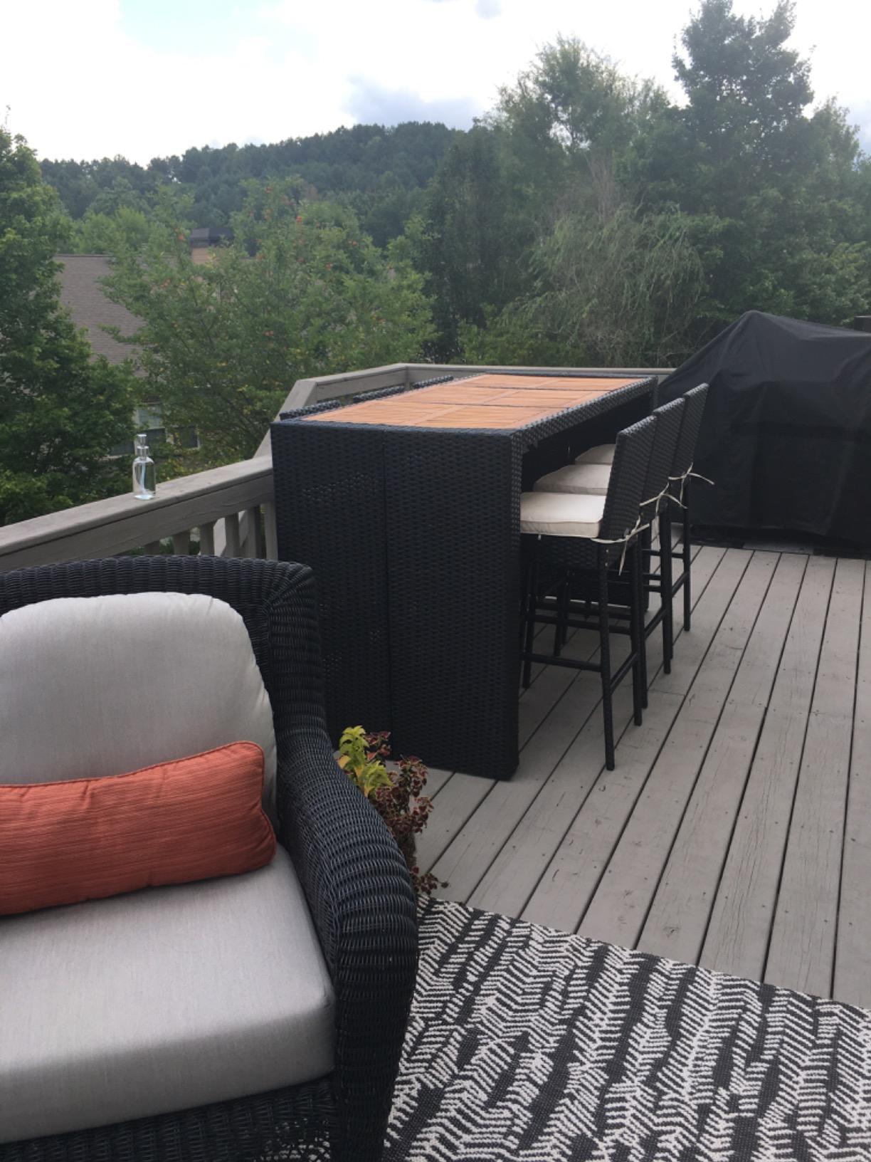 Tangkula 7 PCS Outdoor Wicker Furniture with Acacia Wood Bar Table Top and Removable Cushion, Conversation Set for Dining, Patios, Backyards, Porches, Gardens and Poolside (Black) customer photo 1