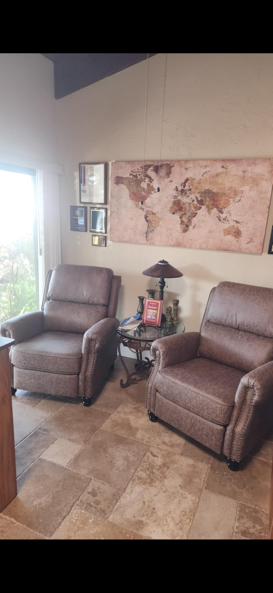 CANMOV Pushback Recliner Chair Faux Leather Armchair Push Back Recliner with Rivet Decoration Single Sofa Accent Chair for Living Room, Chocolate customer photo 2