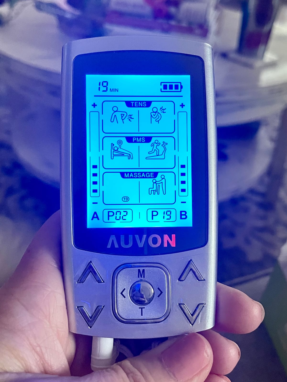 AUVON Dual Channel TENS Unit 24 Modes Muscle Stimulator for Pain Relief,Rechargeable TENS Machine Massager with 12 Pads, ABS Pads Holder, USB Cable and Dust-Proof Storage Bag customer photo 2