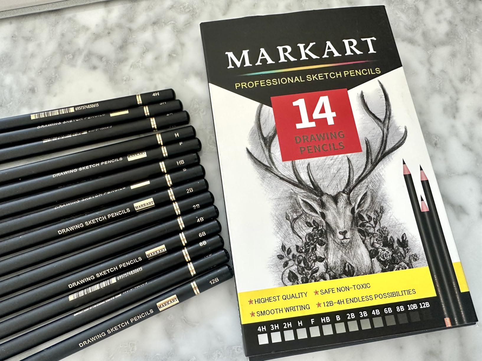 MARKART Drawing Sketching Pencils Set, 14 Pieces, Graphite Pencil (12B - 4H) | Professional Sketch Pencils for Drawing Art, Sketching, Shading & Art Projects, Artist Pencils for Beginners & Pro Artists customer photo 2