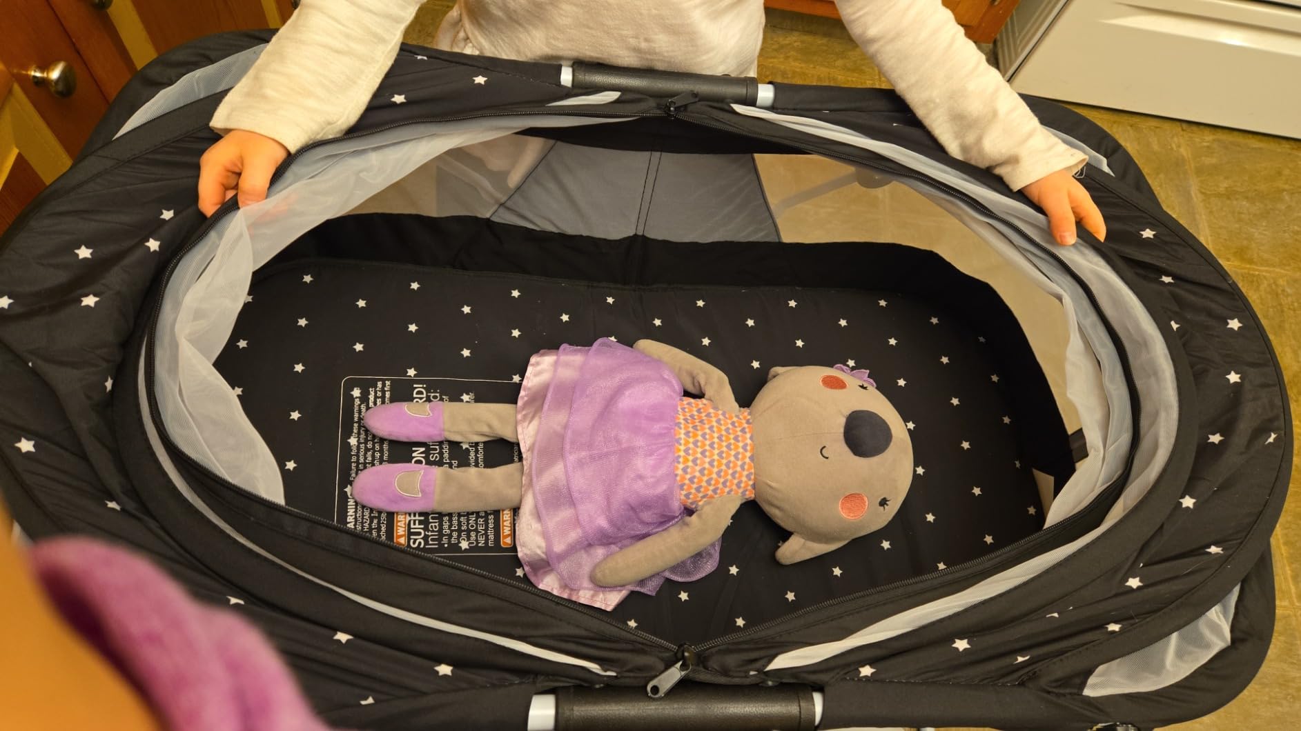 Dream On Me Karley Portable Infant Bassinet, Double Mesh Canopy, Cool Grey customer photo 2
